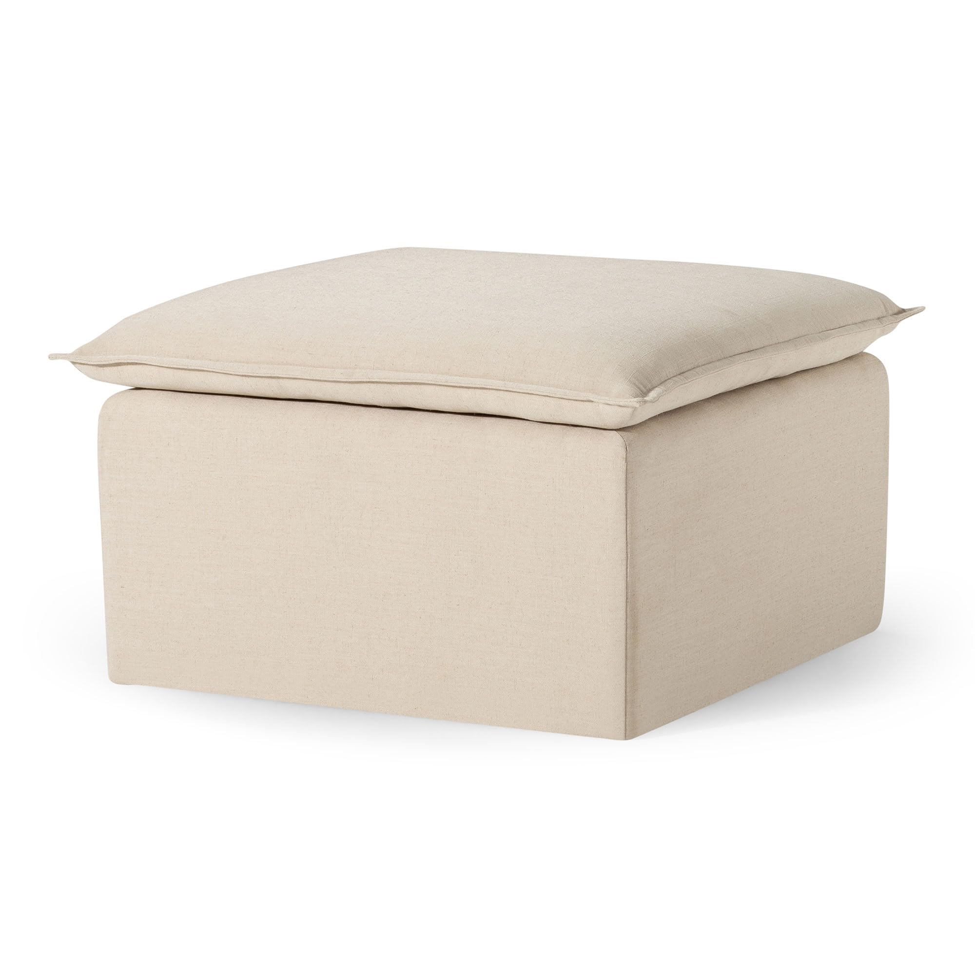 Large Square Rustic Upholstered Ottoman with Cushion | Taupe Fabric Footrest for Living Room, Bedroom & Dorm | Perfect for Lounging, Extra Seating & Home Decor