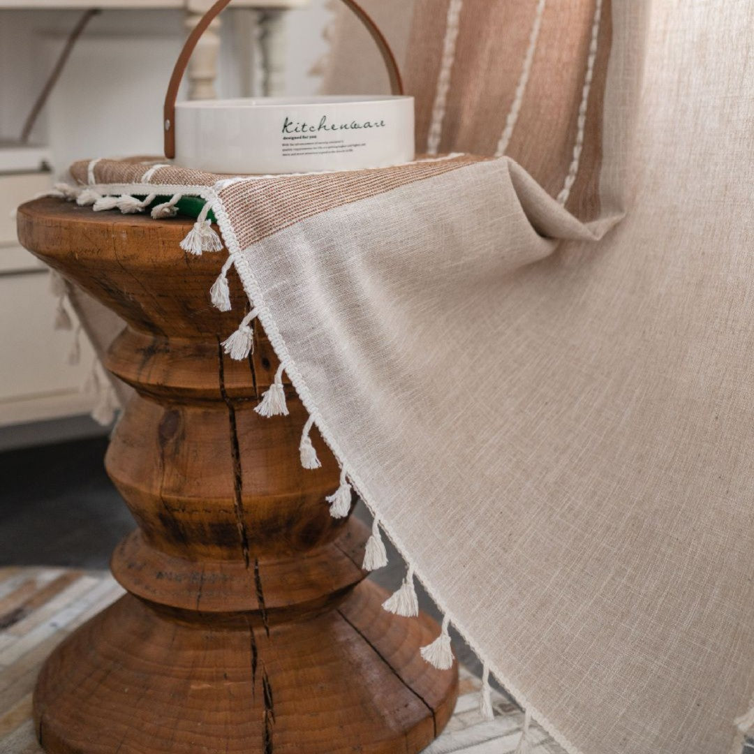 Custom Tasseled Sheer Curtains with Grommet Top - Elegant Averie Brown Window Drapes for Living Room & Bedroom Decor