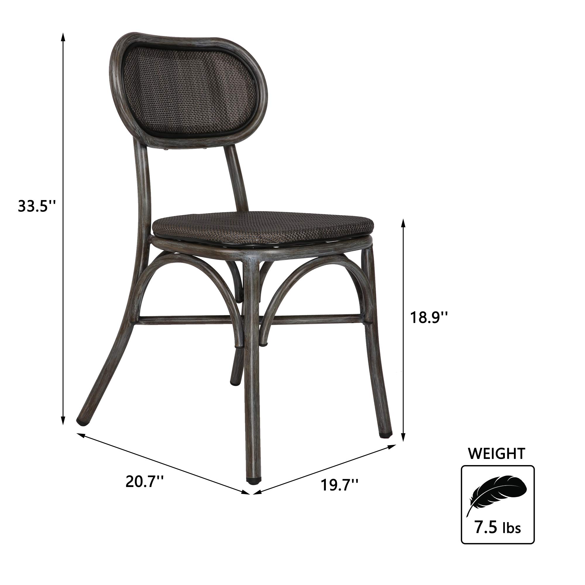 LUCKYERMORE Rattan Dining Chairs Set of 2 - Armless Woven Wicker Chairs with Backrest, Black Aluminum Frame - Perfect for Kitchen, Bistro, Cafe & Outdoor Dining