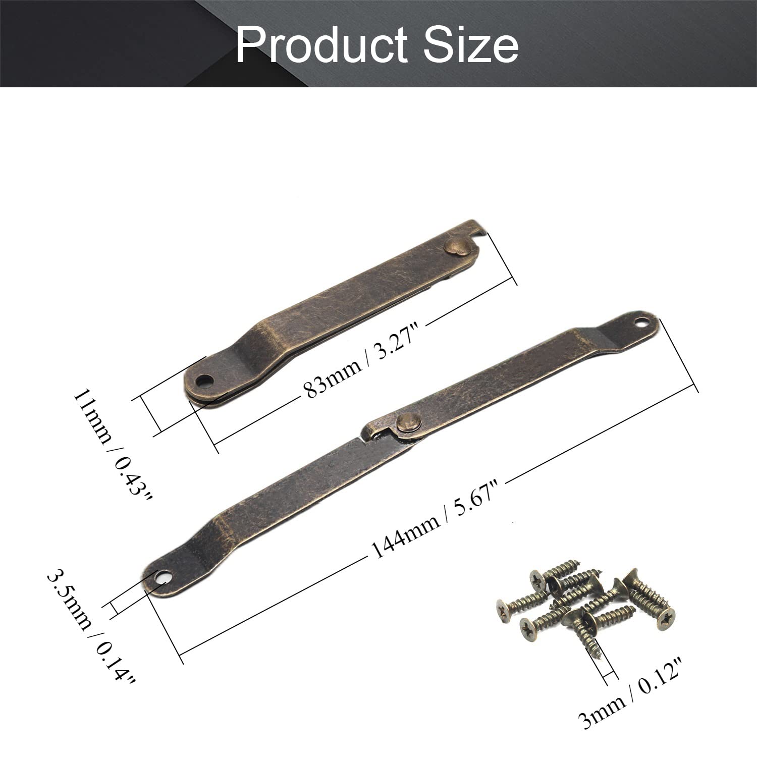 Heyiarbeit 2-Pack Bronze Folding Lid Support Hinges - Heavy Duty Cabinet Hinges for Lift Up Lid, Cupboard, Display Furniture, Storage Box - Perfect for Kitchen Cabinets, Jewelry Boxes & DIY Furniture Projects