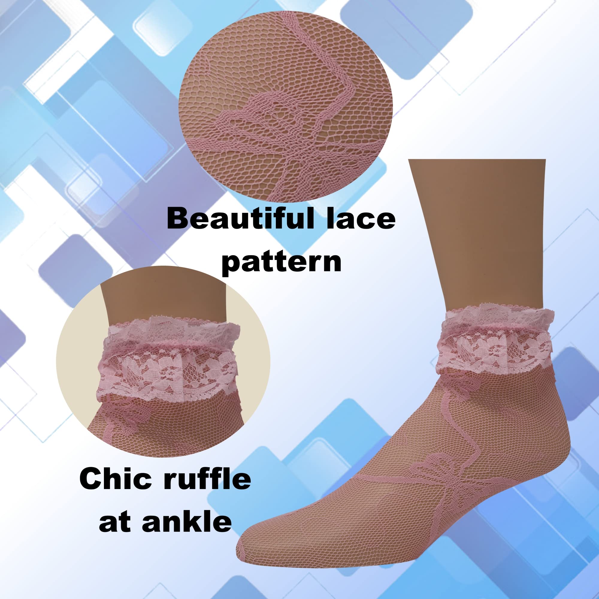 EMEM Women's Lace Ankle Socks with Ruffles - Comfortable & Stylish Socks for Casual Wear, Office, and Special Occasions