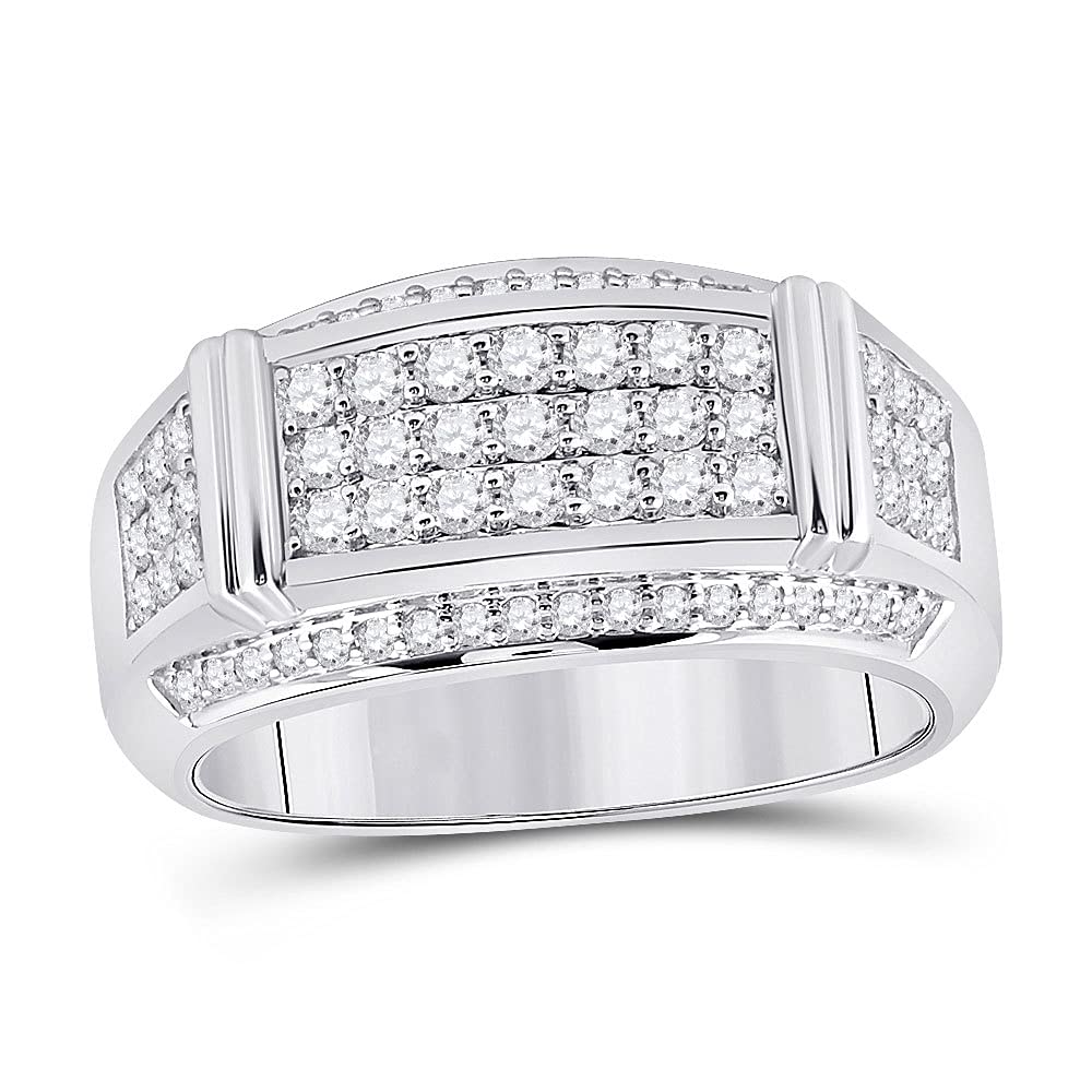 10K White Gold Men's Round Diamond Wedding Band Ring - 1 CTTW, Classic & Elegant for Engagement, Anniversary, or Gift - Perfect for Everyday Wear & Special Occasions