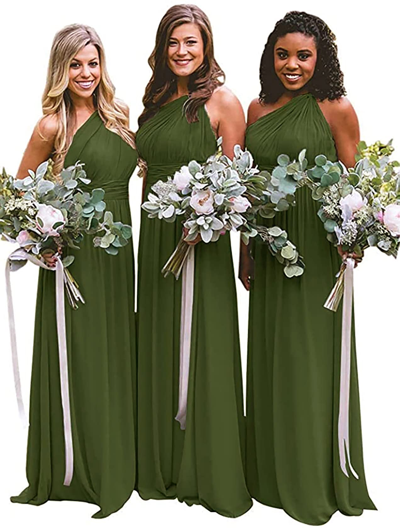 ANGELWARDROBE Women's One Shoulder Long Chiffon Bridesmaid Dress for Wedding, Formal Evening Party Gown - Perfect for Bridal Showers, Prom & Special Occasions