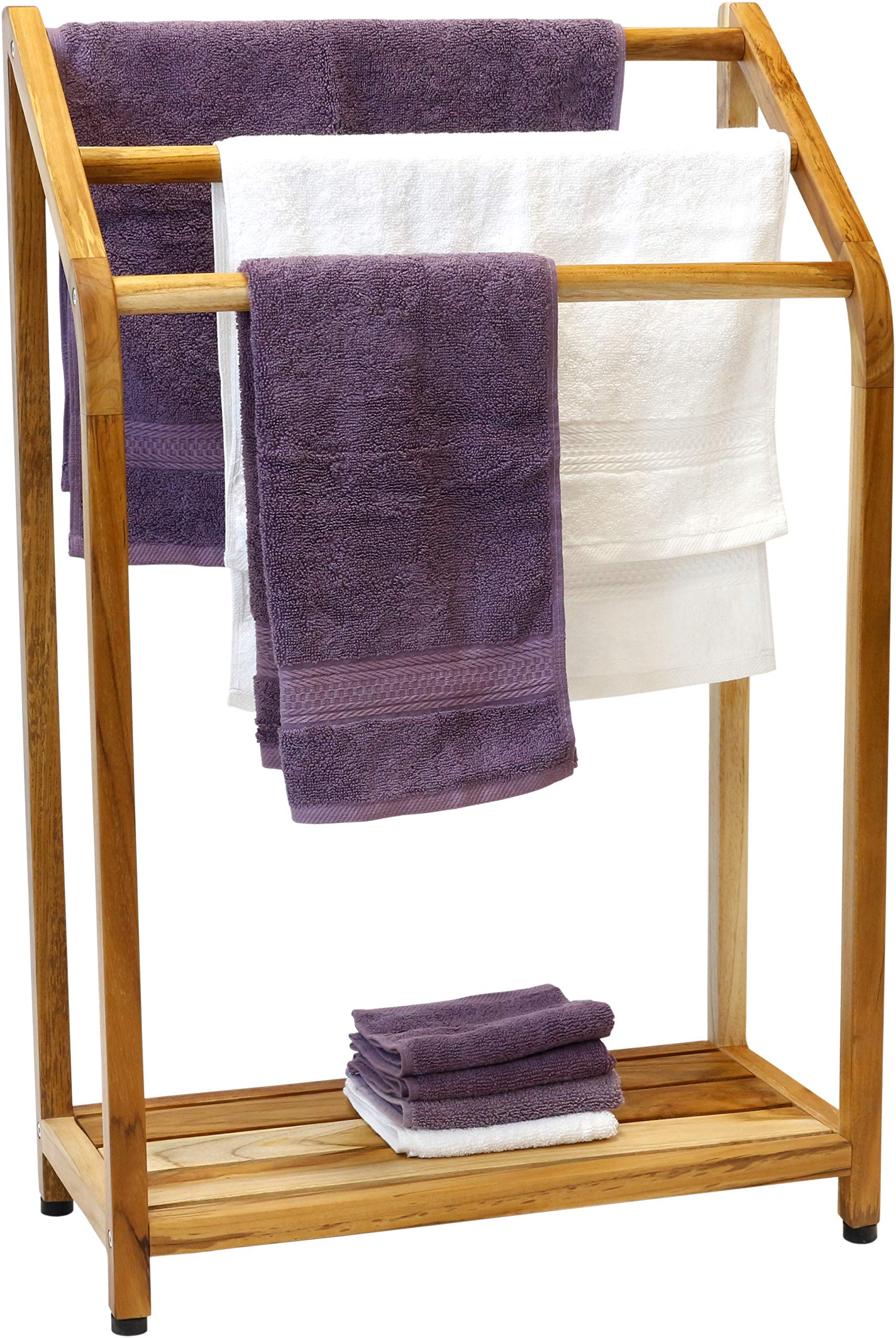 Sula Shield Premium Teak Wood Bathroom Towel Rack - Space Saving Wall Mounted Organizer for Bath Towels, Kitchen Linens & Robes - Perfect for Bathroom, Spa, Laundry Room & Dorm Decor