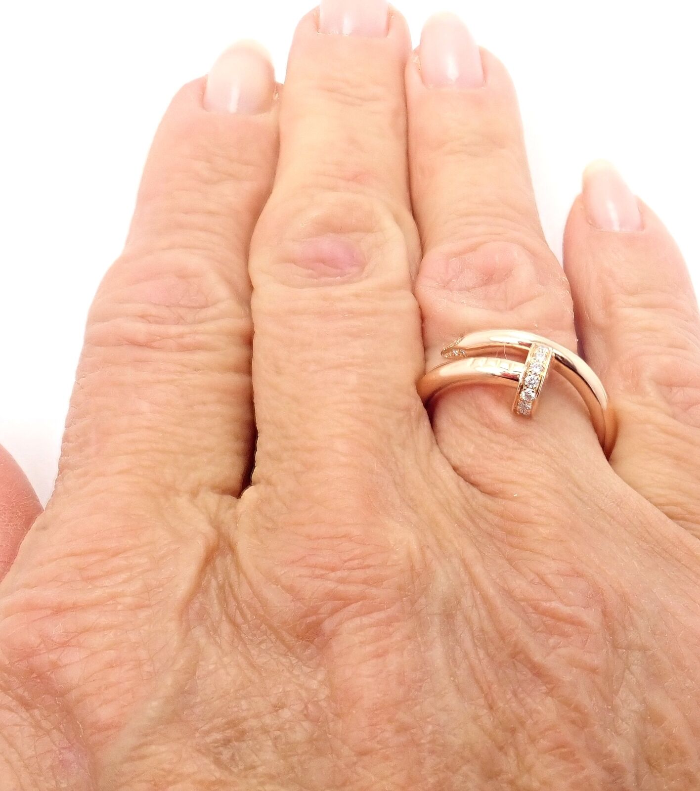 Authentic Cartier Juste Un Clou 18k Rose Gold Diamond Ring Size 53 - Luxury Nail Band Jewelry for Women, Perfect for Weddings, Parties & Special Occasions
