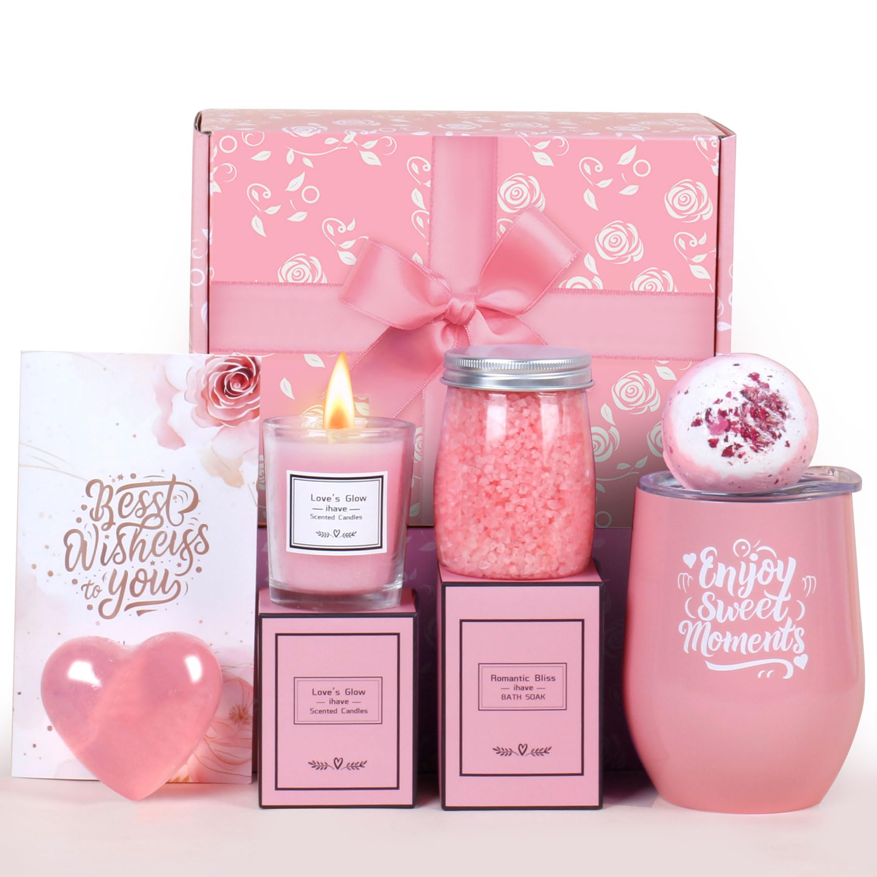 iHave Birthday Gifts for Women - Spa Gift Set with Rose Tumbler, Bath Bombs, Salts, Candles, Soap & Thank You Cards - Perfect for Mom, Wife, Girlfriend, Sister & Best Friends - Ideal for Relaxation, Self-Care & Special Occasions