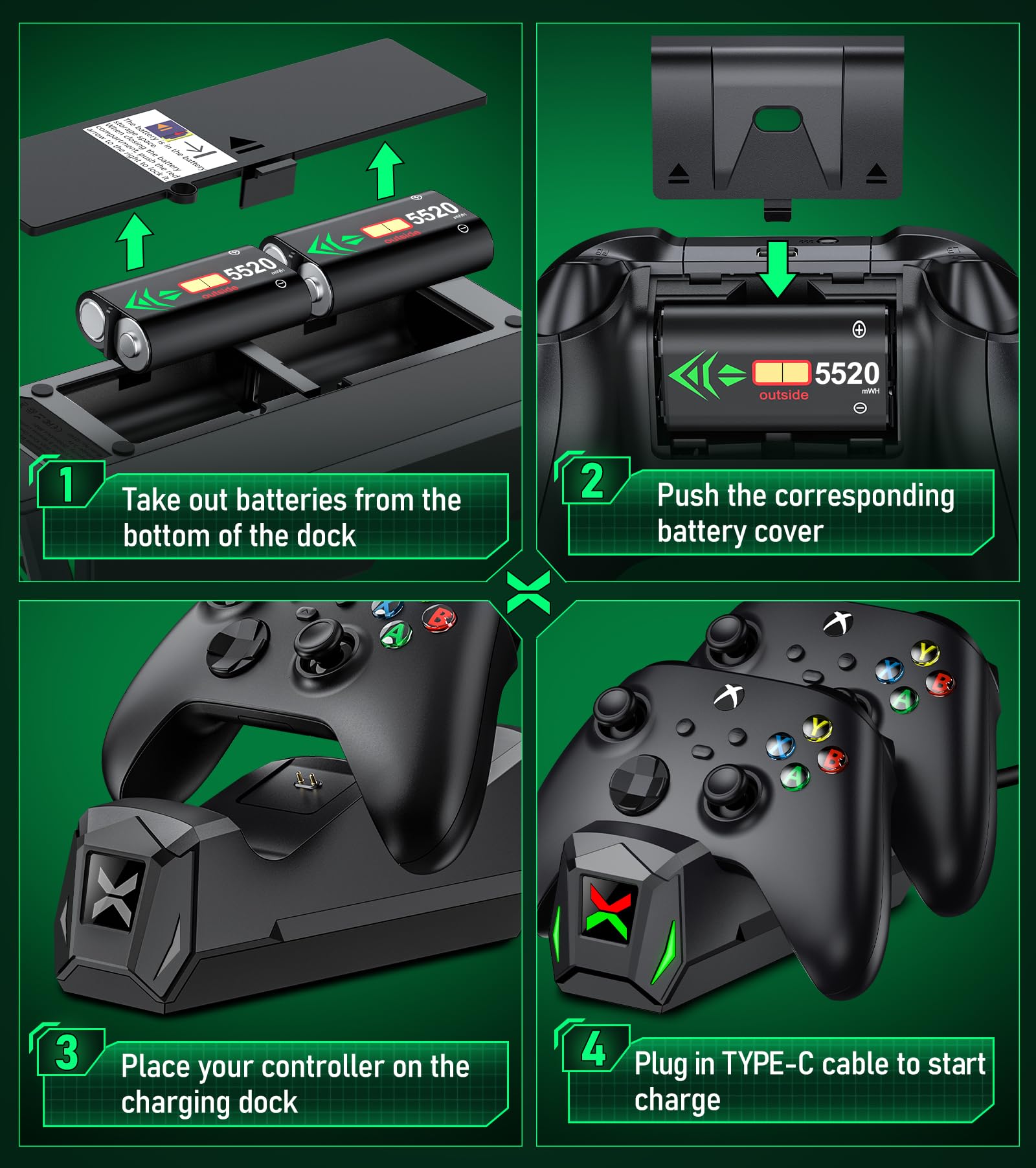 Upgraded Xbox One/Series X|S Controller Charger Station with 2x5520mWh Rechargeable Battery Packs - Dual Charging Dock for Xbox One Controller (Controller Not Included) - Perfect for Gaming Sessions & Multiplayer Setup