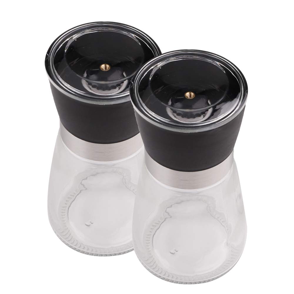 Premium Glass Salt and Pepper Grinder Set - Adjustable Coarseness Ceramic Mill with Easy Refill - 2 Piece Kitchen Essential for Cooking, Dining & Gifting