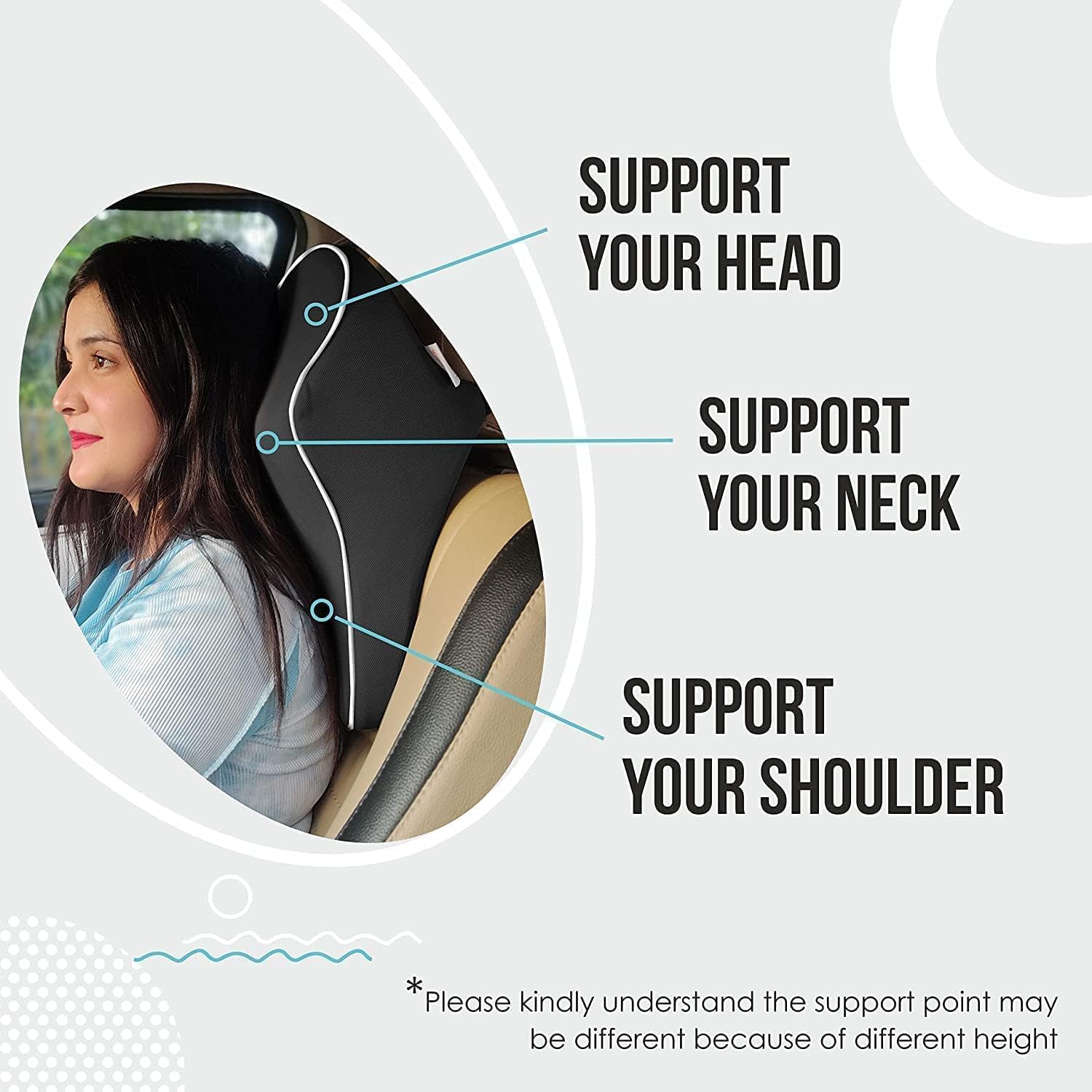 Premium Car Seat Headrest Neck Pillow - 100% Memory Foam Neck Support Cushion with Breathable Cover (2-Pack, Black) | Comfort for Long Drives, Travel & Office Use