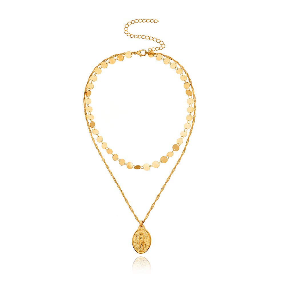Angel32922 Women's Stylish Double Layer Engraved Round Pendant Adjustable Chain Necklace - Perfect for Everyday Wear, Date Nights & Gift Giving