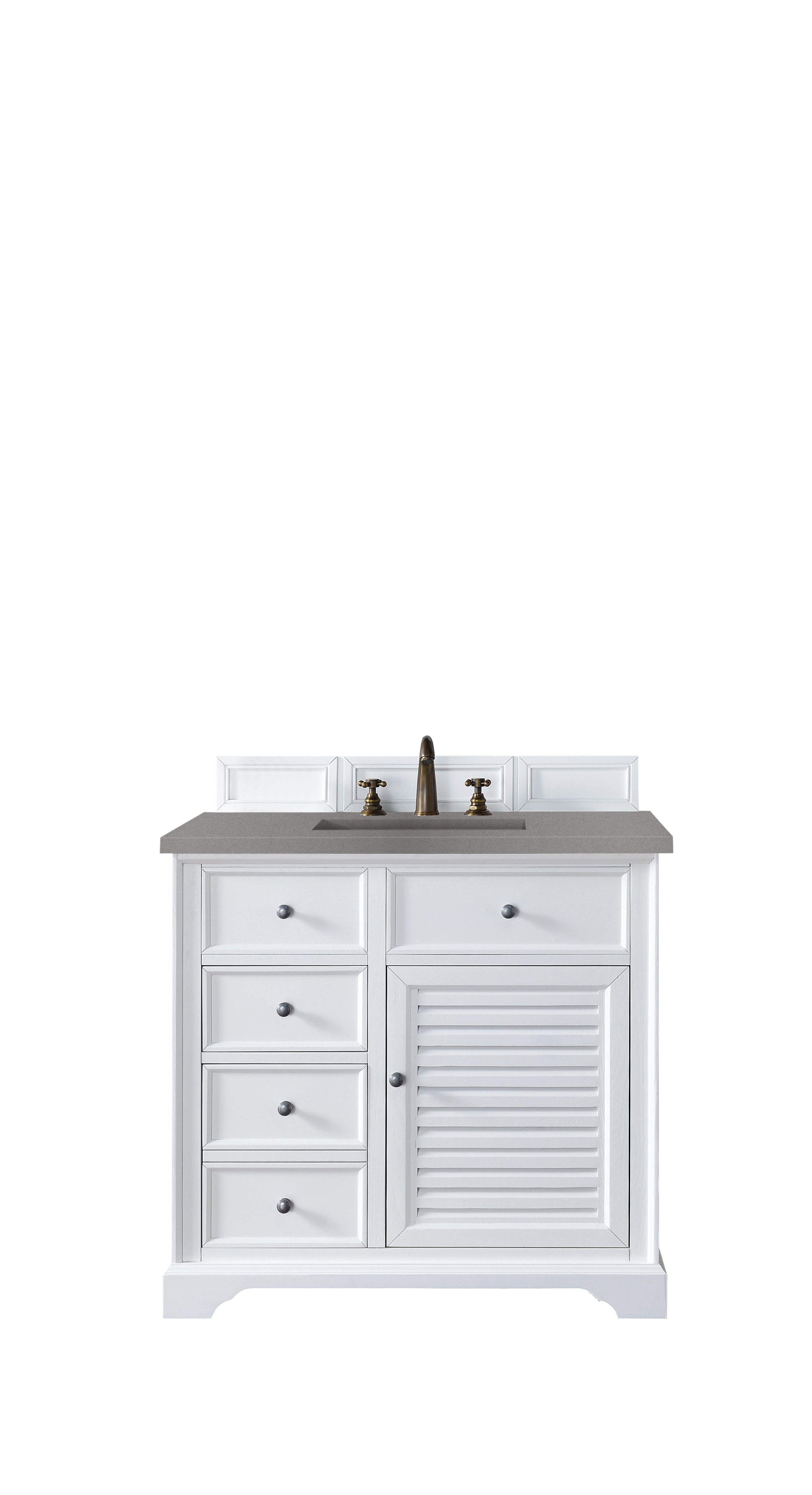 Savannah 36 Inch Single Vanity Cabinet with Grey Quartz Top - Bright White Bathroom Sink Base for Modern Homes | Perfect for Master Bath, Guest Bath & Powder Room