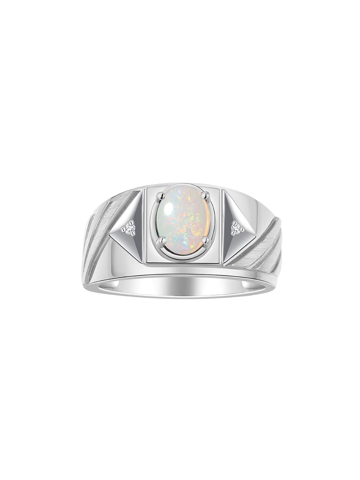 Rylos Men's Sterling Silver Designer Rings with 8x6MM Oval Gemstone & Diamond Accents - Classic Birthstone Rings for Men (Sizes 8-13) - Perfect for Weddings, Anniversaries & Special Occasions