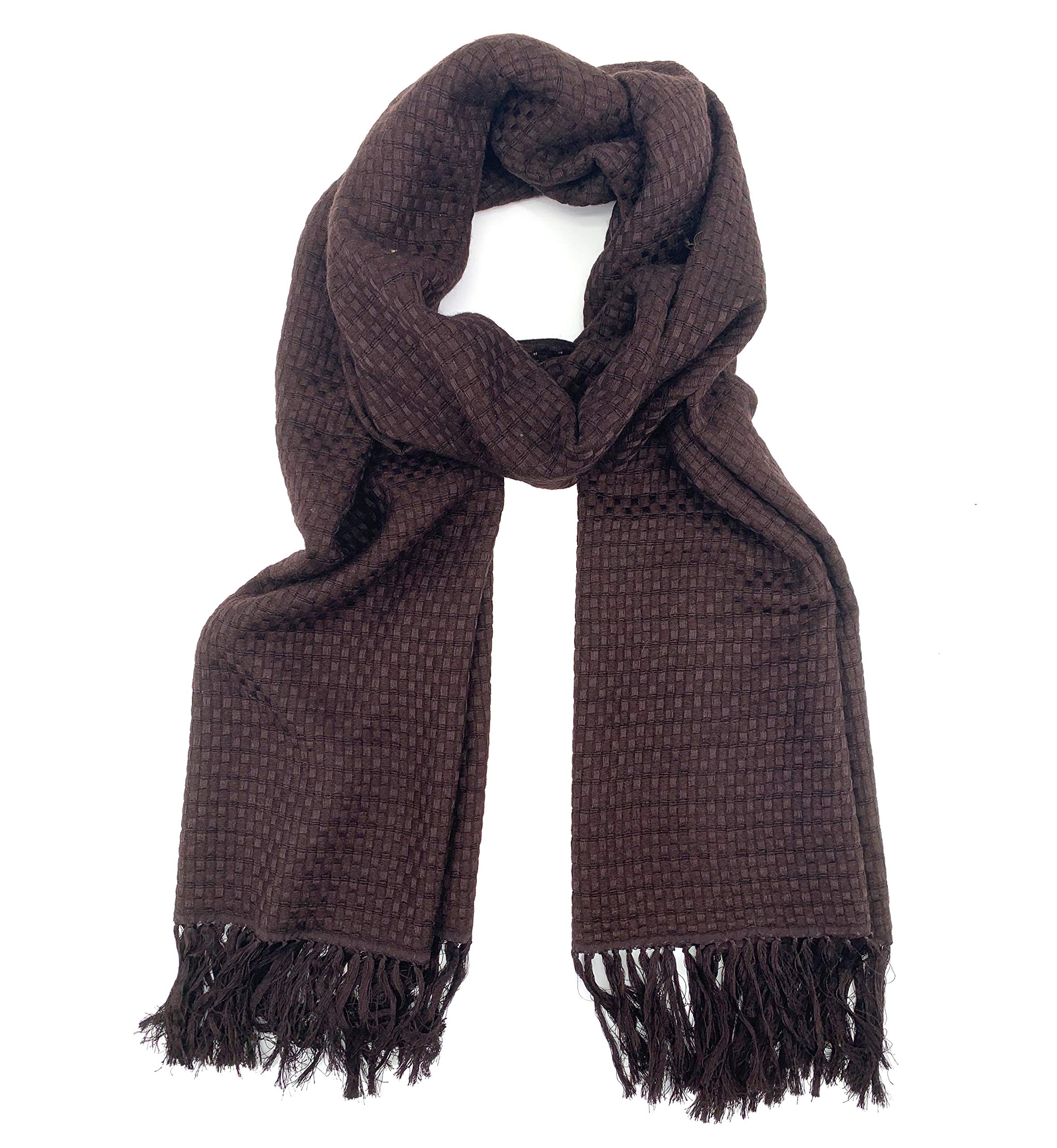 Luxury Cashmere Pashmina Silk Blend Scarf - Soft Basket Weave Stole in Dark Chocolate Brown | Perfect for Winter Fashion, Evening Events & Gift Giving