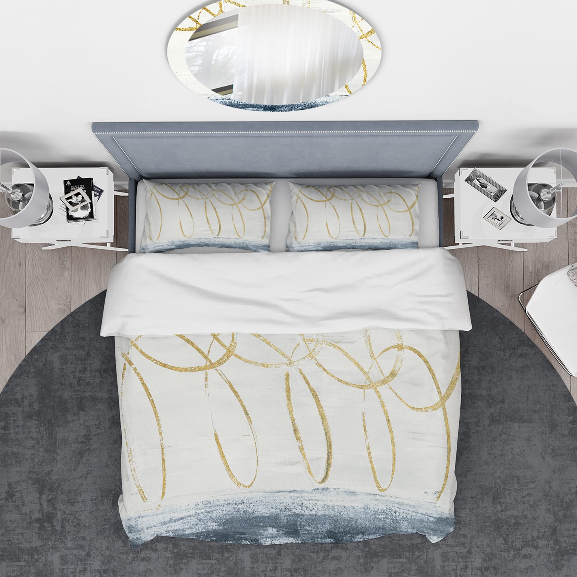 Modern Gold Abstract Geometric Duvet Cover Set King - 3pc Contemporary Bedding for All Seasons