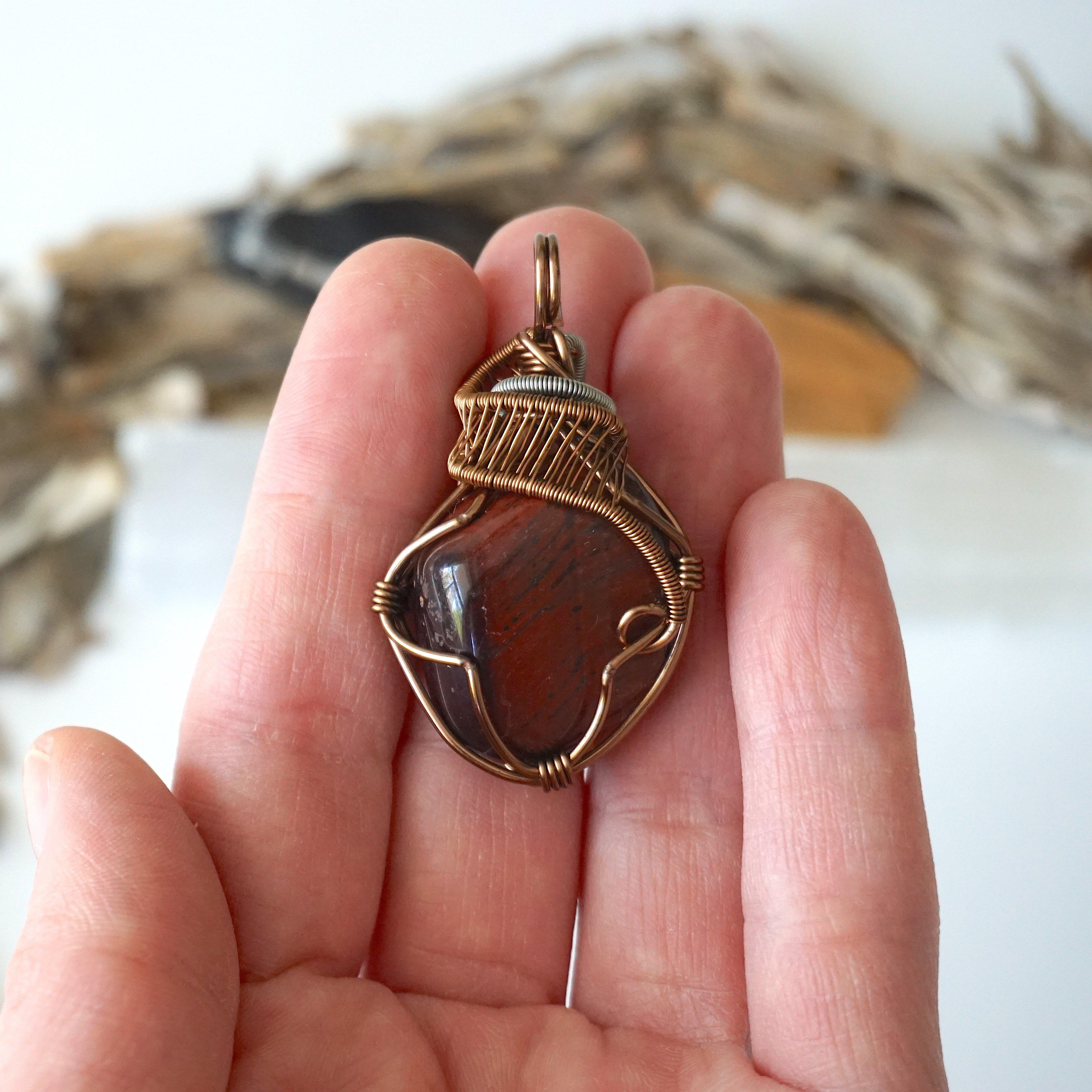 Red Tigers Eye Crystal Necklace in Antique Bronze & Silver - Spiritual Healing Jewelry for Meditation, Yoga & Energy Protection