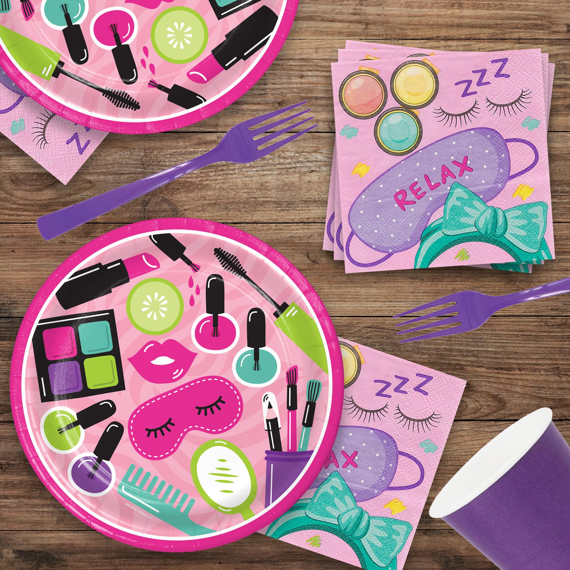Luxury Spa Party Supplies Set - 16 Elegant Beauty & Makeup Themed Paper Plates, Beverage Napkins and Forks for Pampering Parties | Perfect for Bridal Showers, Girls Night In, Birthday Celebrations & Self-Care Events