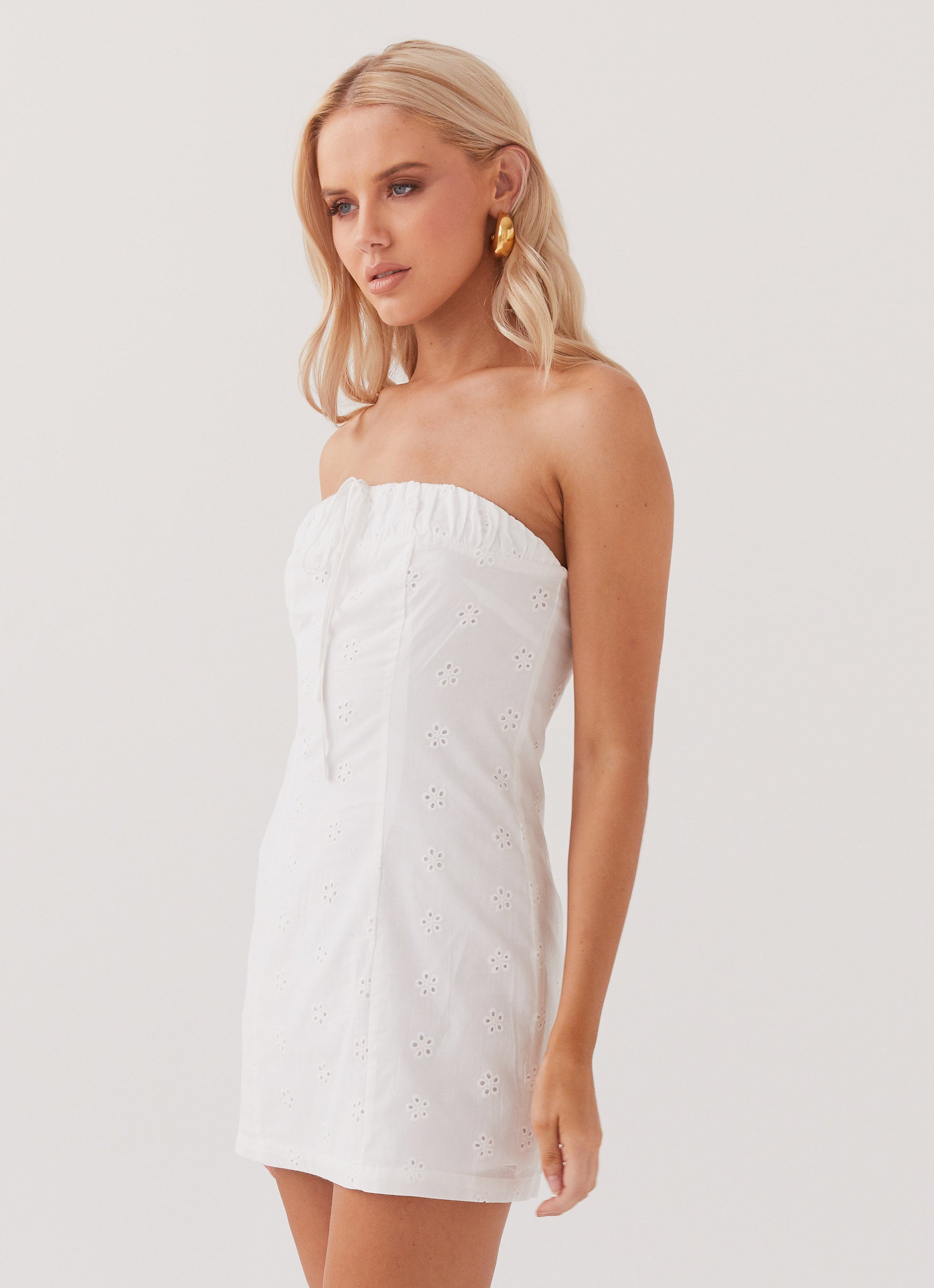 Bronwyn Broderie Mini Dress - White Floral Lace Summer Dress for Women | Perfect for Beach Vacations, Date Nights & Special Occasions
