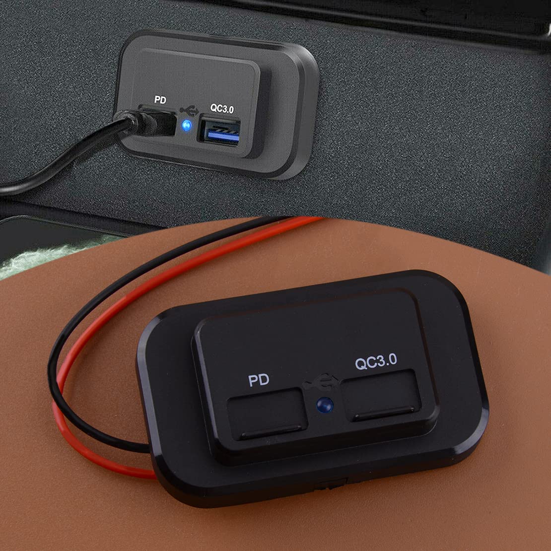 12V-24V 4.8A Dual USB Car Charger with PD & QC3.0 Fast Charging - Waterproof LED Power Outlet for Truck, Boat, RV - Perfect for Road Trips & Marine Adventures