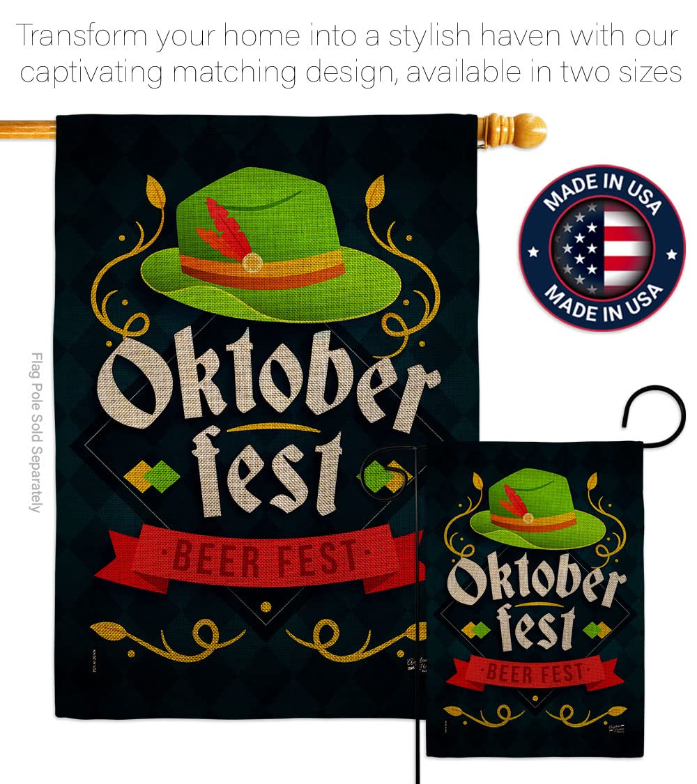 Double-Sided Oktoberfest Burlap House Flag 2-Pack | USA-Made Beer Party Decor for Happy Hour, Pong Games & Yard Decorations | Perfect for Garden Parties, Tailgating & German-Themed Celebrations