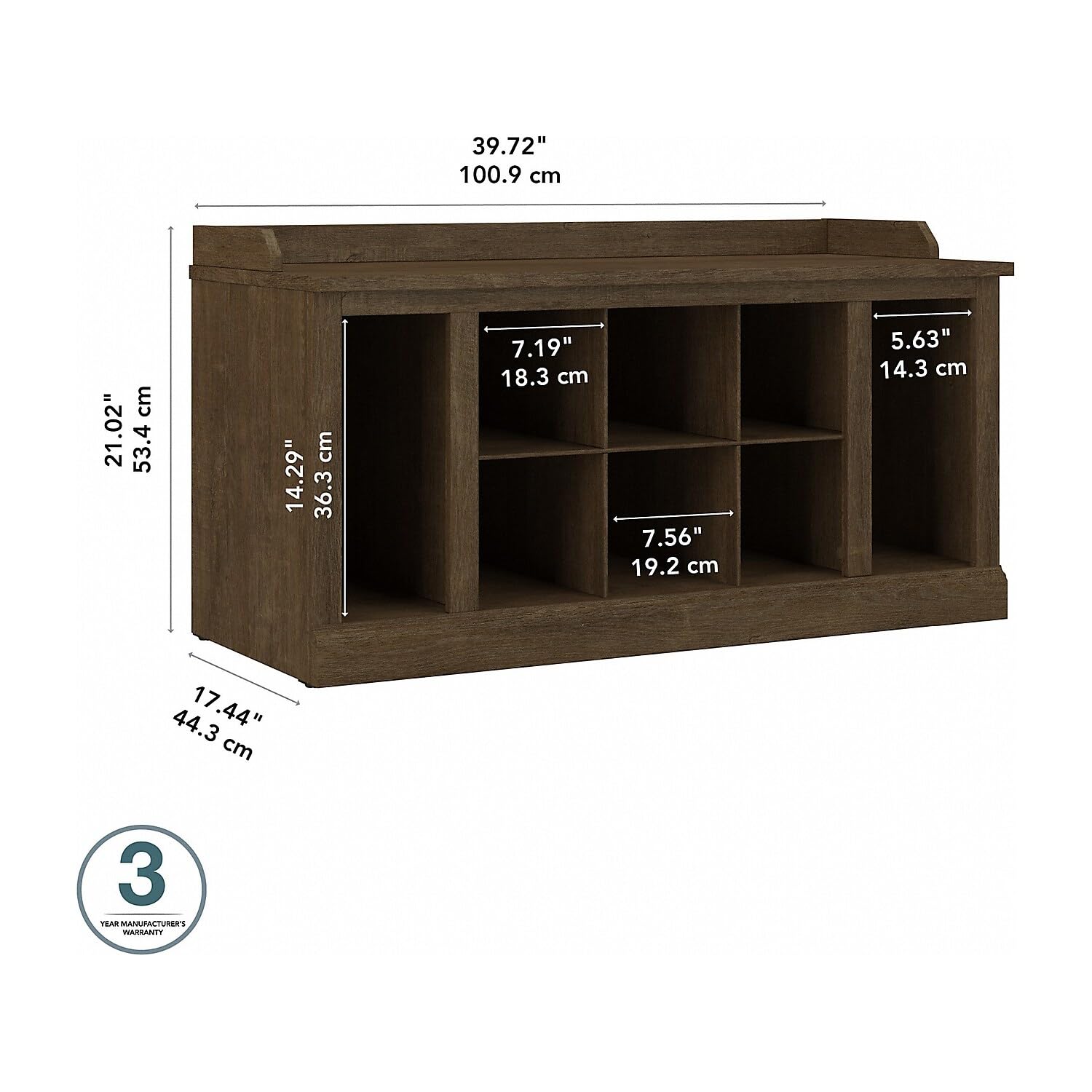 Bush Furniture Woodland 40W Shoe Storage Bench with Shelves in Ash Brown | Entryway Organizer for Shoes, Boots & Accessories | Perfect for Mudroom, Foyer & Hallway Storage Solutions