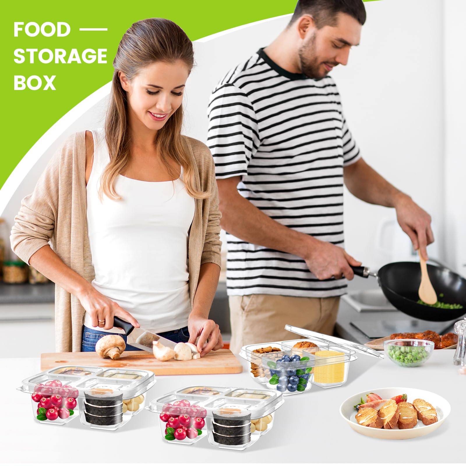 AQSXO 5-Piece Bento Box Set - Reusable Divided Food Storage Containers with Lids for Meal Prep, Lunch, Travel & Office Use | Leak-Proof Snack Containers for Adults & Kids | Perfect for Picnics, School & Work