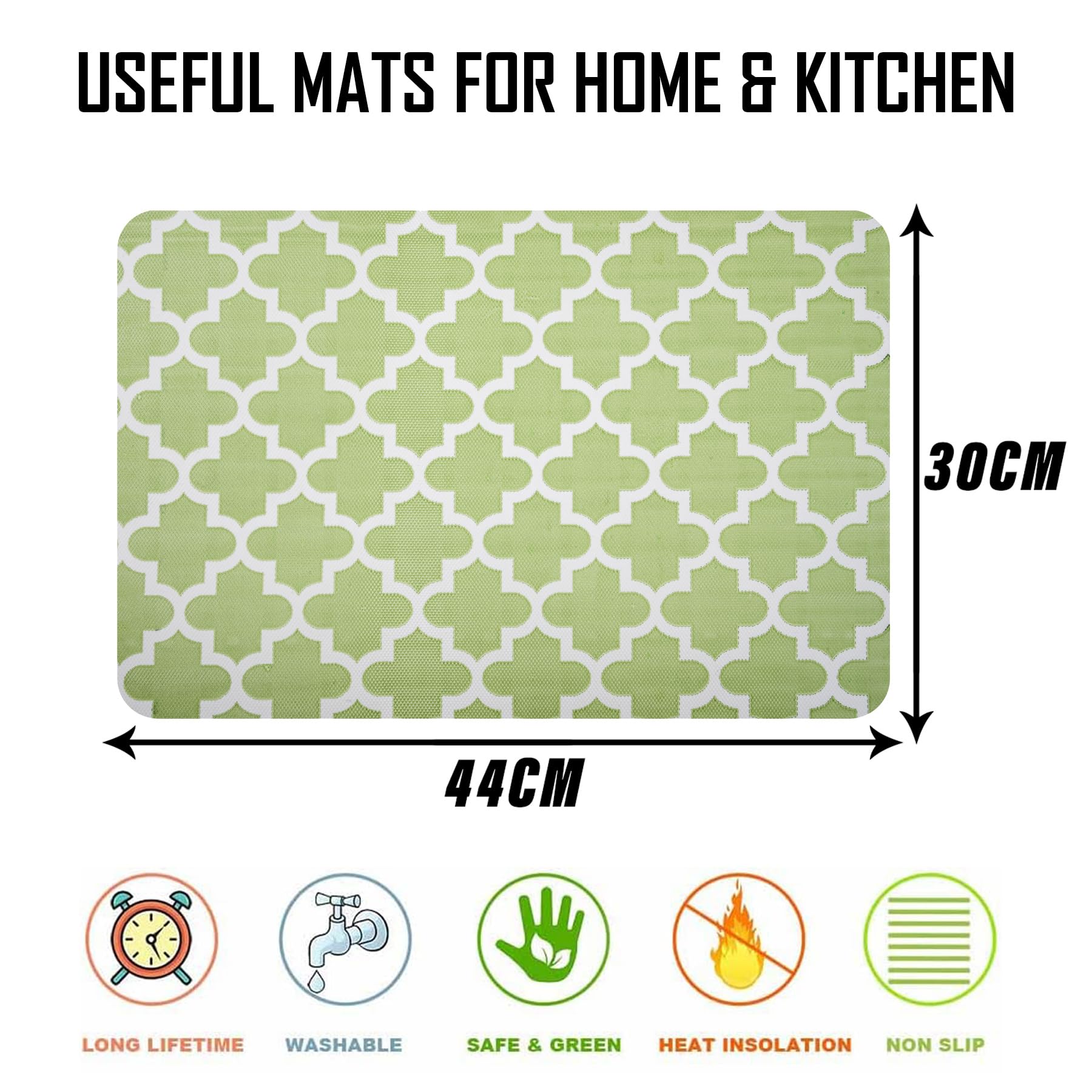 Kuber Industries PVC Anti-Slip Placemats Set - Hexagon Design Kitchen & Dining Table Mats, 6-Piece Green Placemat Set for Home Decor & Daily Use