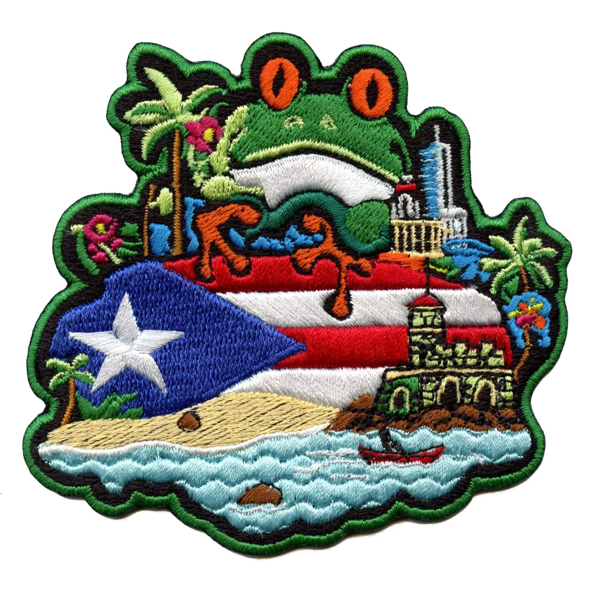 Puerto Rico Coqui Patch - Tropical Boricua Embroidered Iron-On Patch for Hats, Jackets & Backpacks - Perfect for Travel Souvenirs & Gifts