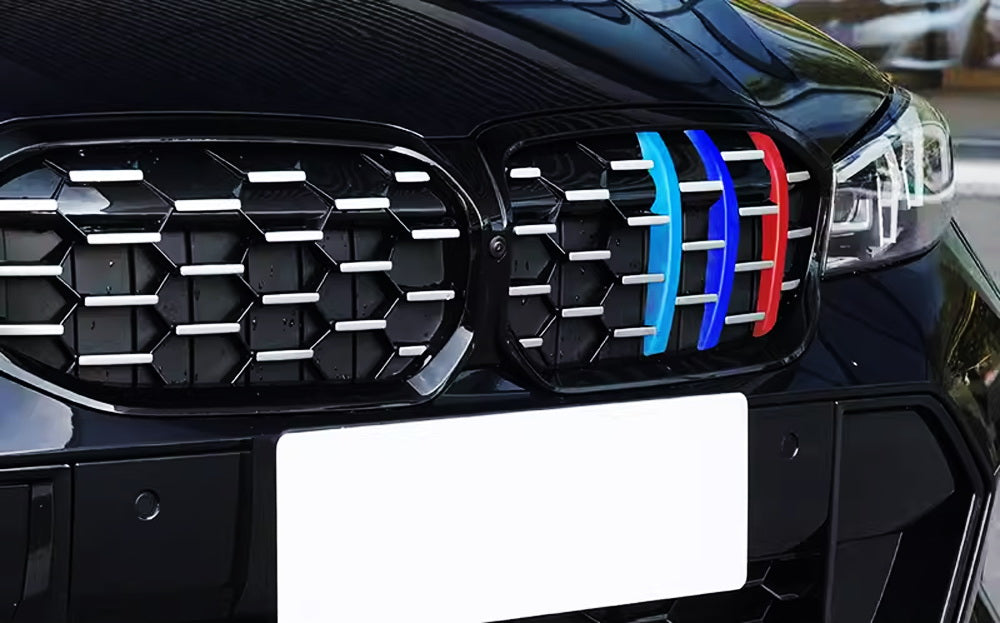 BMW G20 3 Series LCI (2023+) M Color Stripe Diamond Grille Insert Trims - Carbon Fiber Style Upgrade for Front Bumper - Perfect for Car Enthusiasts & Show Vehicles