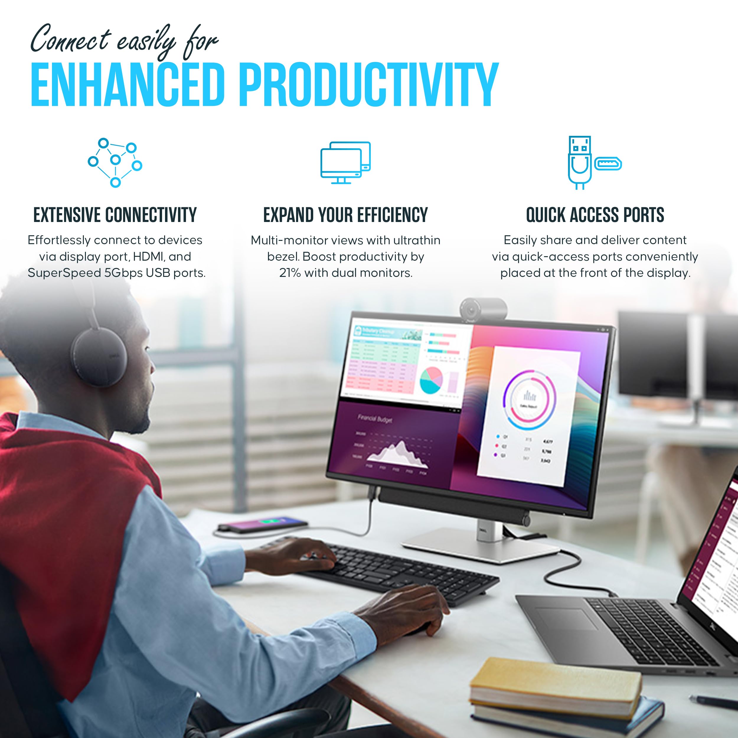 Dell P2425H 24 Inch IPS LED Monitor - Full HD 1920x1080, 100Hz Refresh Rate, 16:9 Aspect Ratio - Includes Stand, Power Cable, DisplayPort & USB 3.0 Cables - 1 Year Warranty - Perfect for Home Office, Gaming & Professional Workstations