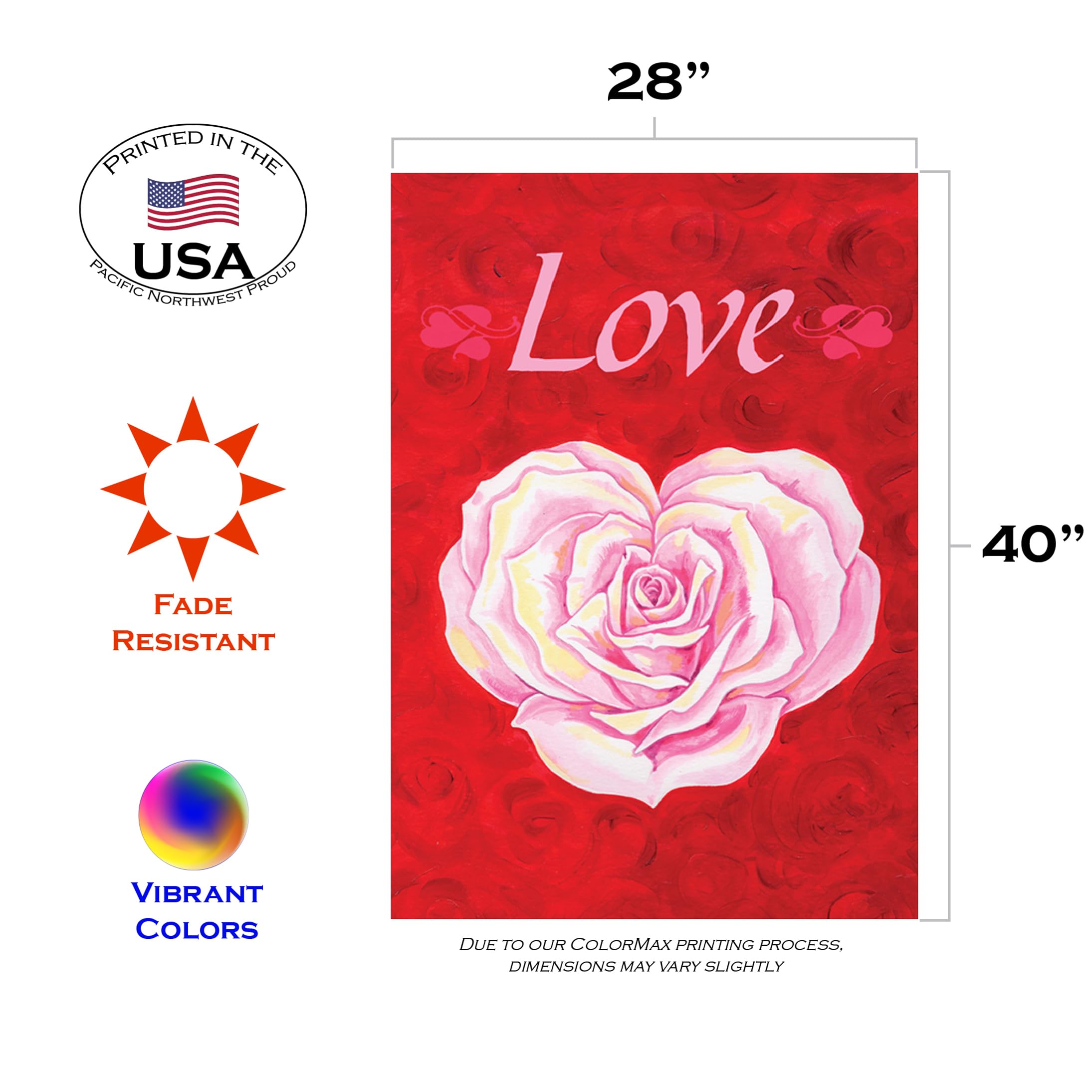 Toland Home Garden 102592 Heart Rose Valentine Flag - 28x40 Inch Double Sided Outdoor Garden Flag for Valentines Day Decor, Yard & House Decoration - Perfect for Front Porch, Lawn & Seasonal Holiday Displays