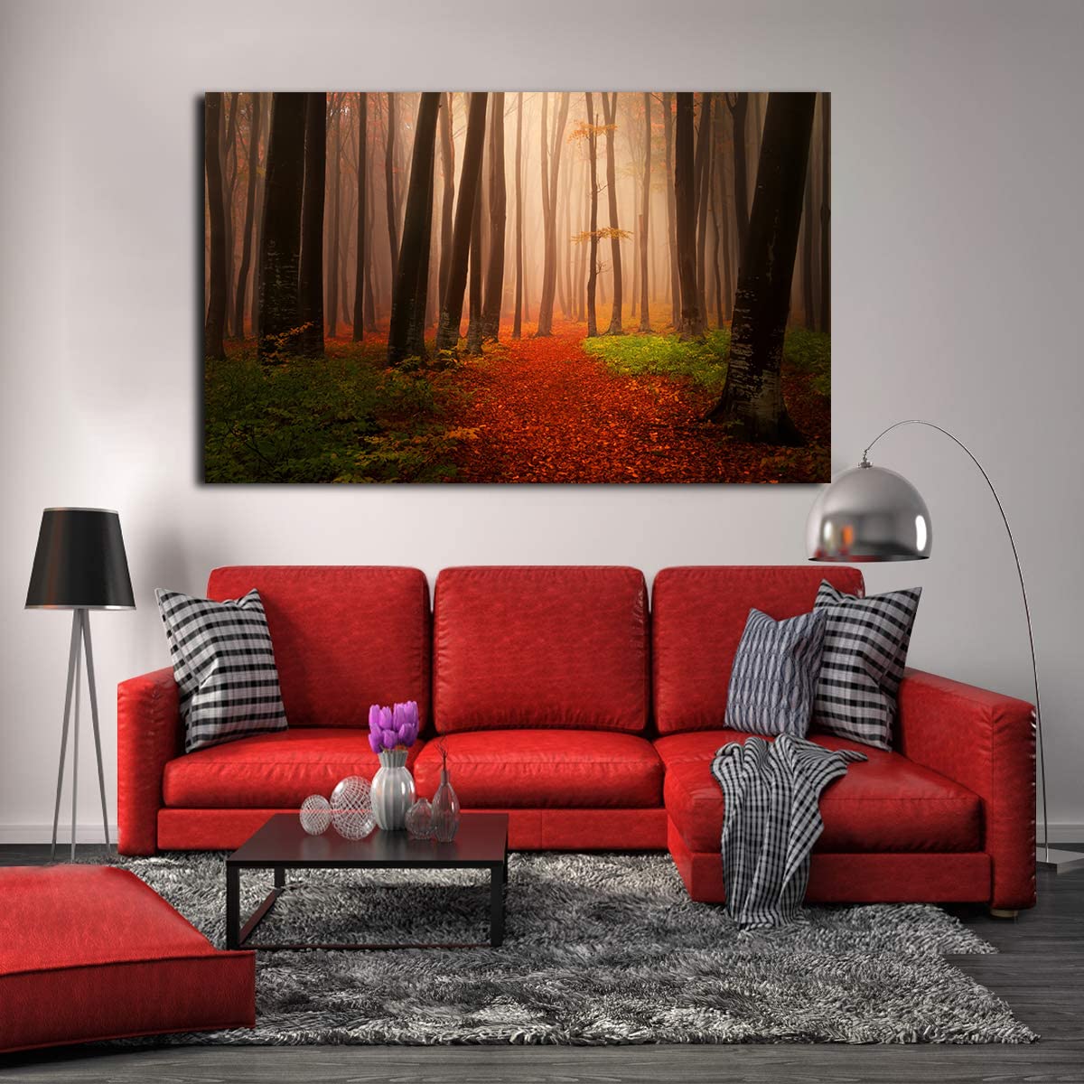 Vibrant Autumn Forest Canvas Wall Art - Framed Fall Landscape Painting for Living Room, Office, Bedroom Decor - Ready to Hang - Perfect for Seasonal Home Styling & Cozy Interior Design