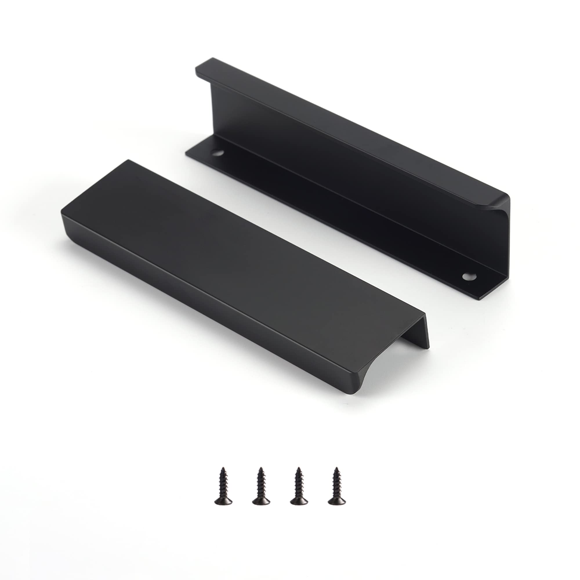 Satanga Black Pack of 2 Edge Finger Pulls for Cabinets - 6 Inch Concealed Aluminum Hidden Bar Pulls for Kitchen Drawers - Easy Installation - Perfect for Modern Kitchen & Bathroom Cabinetry