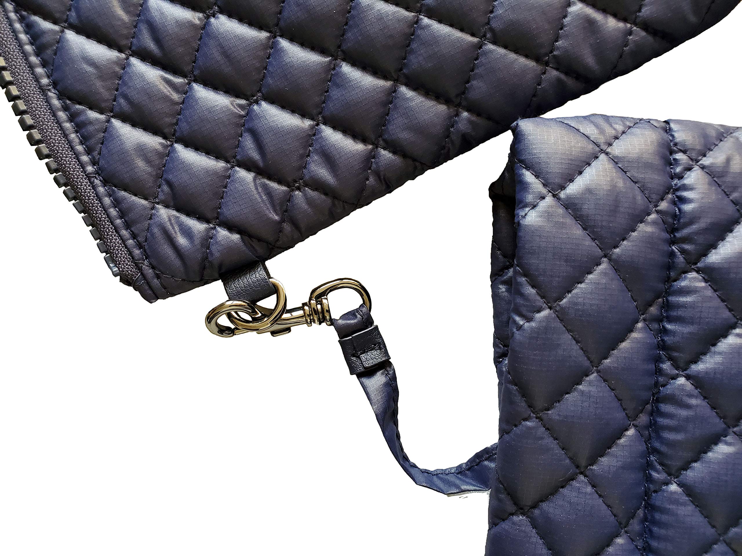 Stylish Navy Quilted Tote Bag with Love Heart Embroidery - Lightweight, Water Repellent & Includes Pouch - Perfect for Work, Travel & Everyday Use