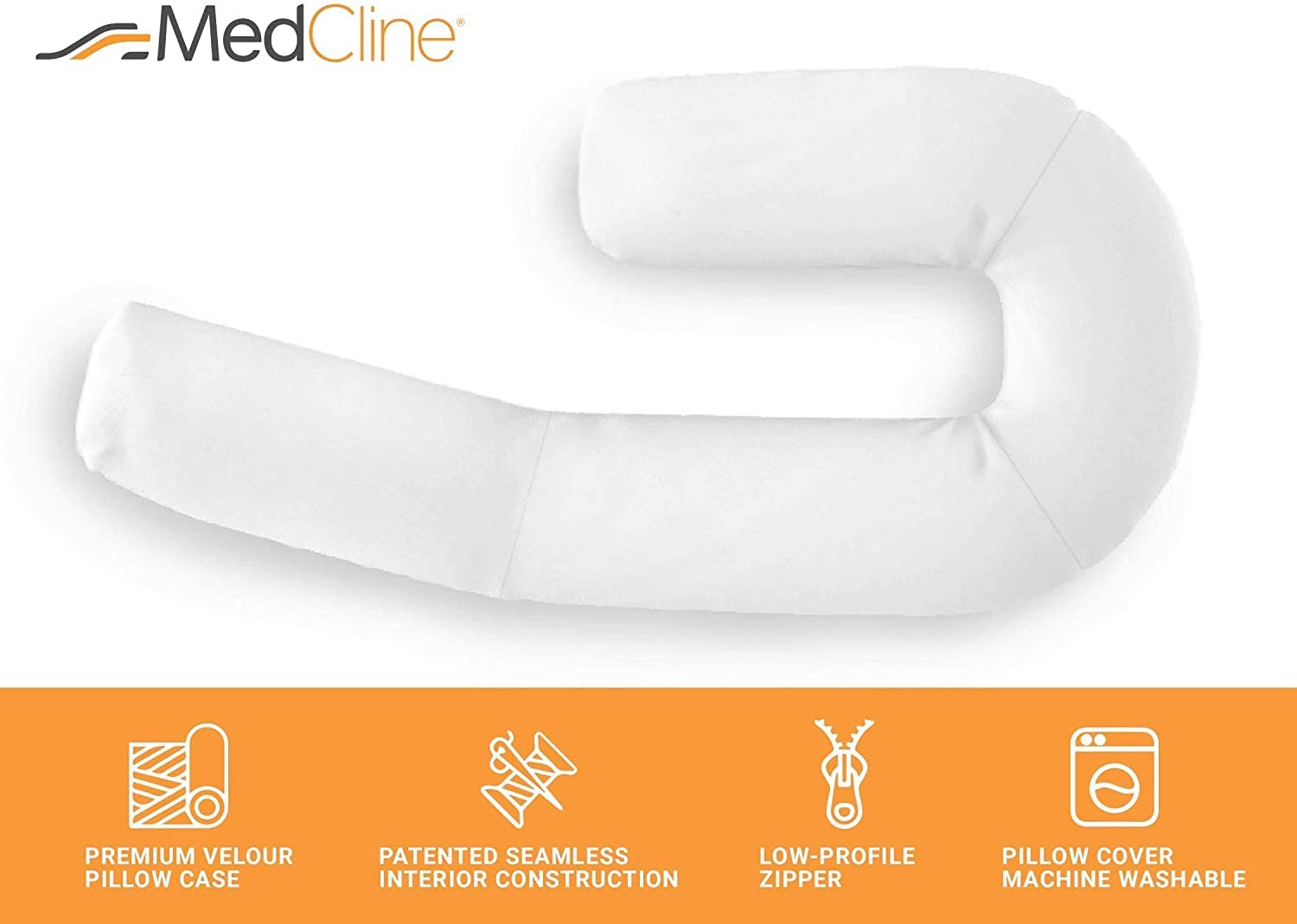 MedCline Therapeutic Full Length Body Pillow for Side Sleepers - Adjustable Shredded Memory Foam J-Shaped Pillow with Neck, Back & Hip Support - Removable Washable Cover (22