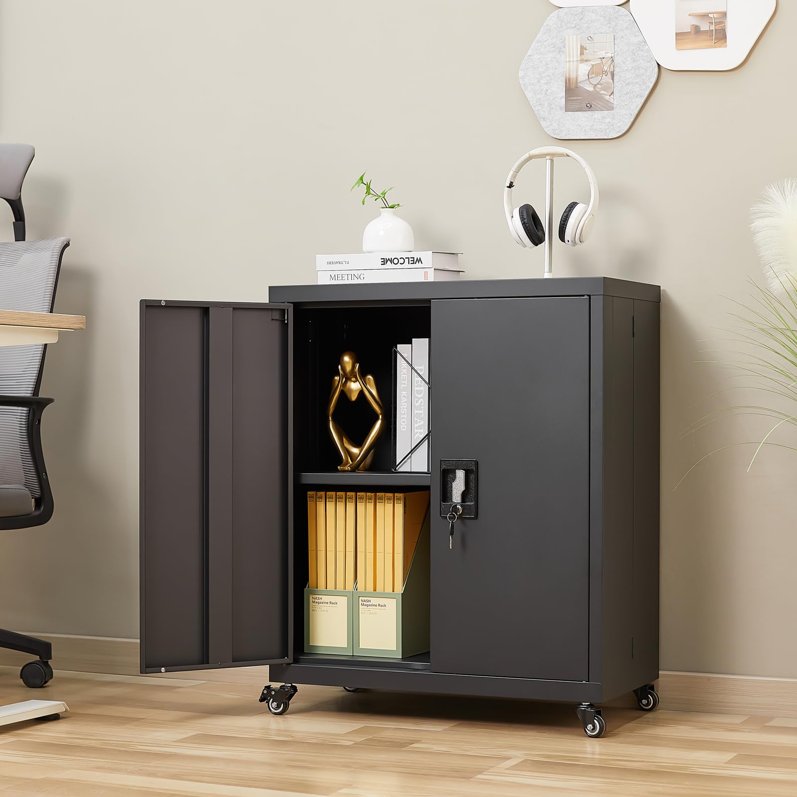 Metal Storage Cabinet with Wheels - 31.5