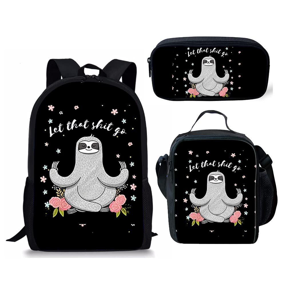 Stylish Sloth Backpack Set with Matching Lunch Bag & Pencil Case - Cute School Supplies for Teens, Kids, Boys & Girls - Perfect for School, Travel & Daily Use