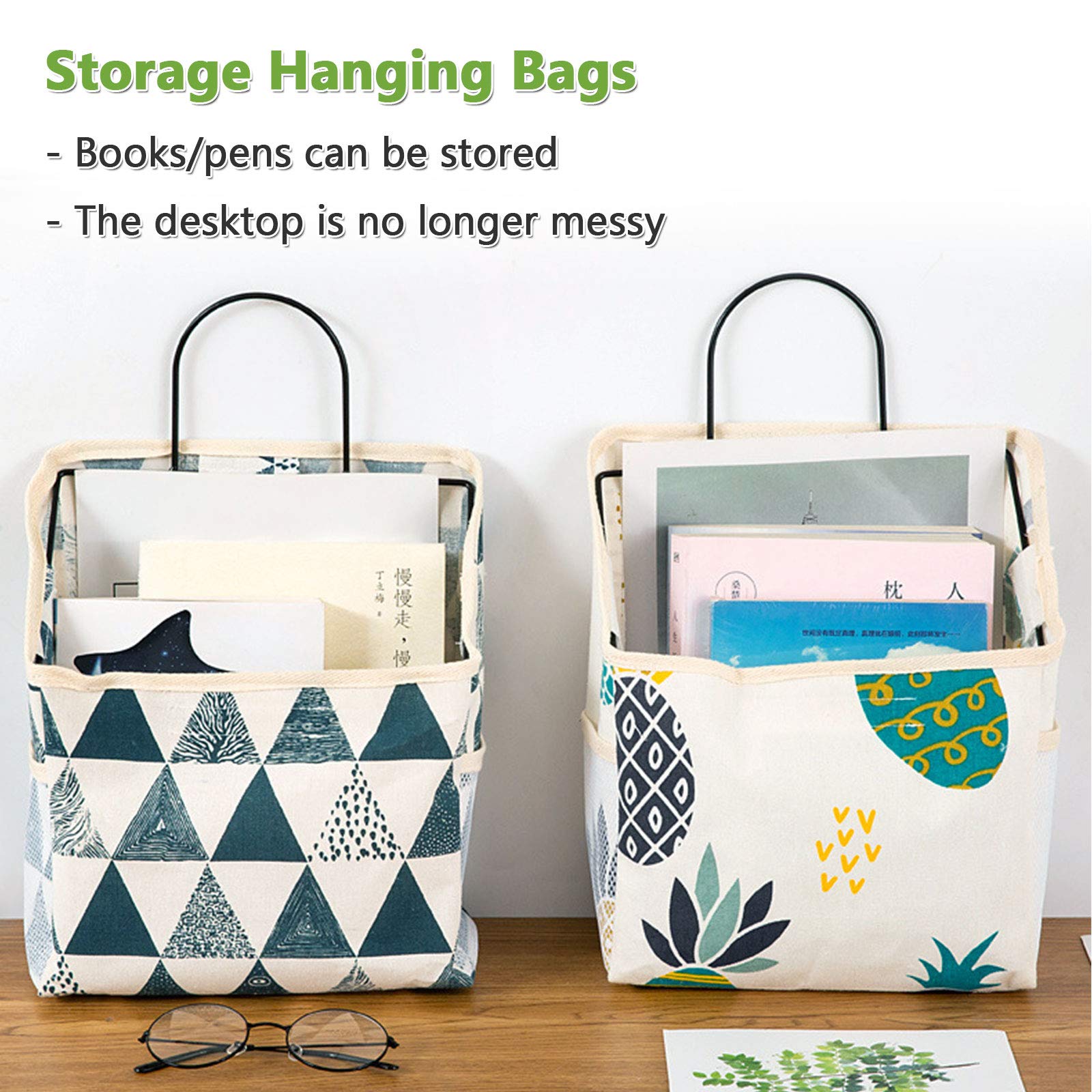 2-Pack Over The Door Hanging Storage Organizer - Cotton Linen Fabric Pocket Baskets for Closet, Bedroom & Bathroom - Perfect for Towels, Toys, Accessories & More