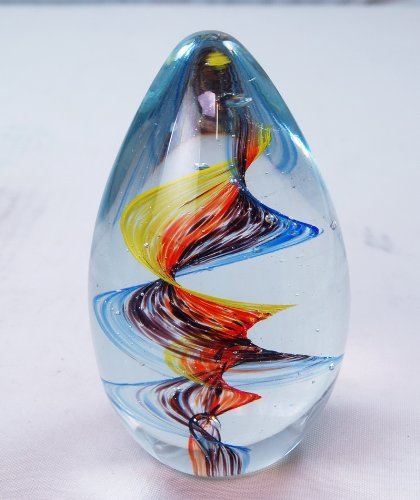 Handcrafted Rainbow Spiral Egg Paperweight - Unique M Design Art Glass Decor for Office Desk, Home Study, Gift Giving & Collectibles