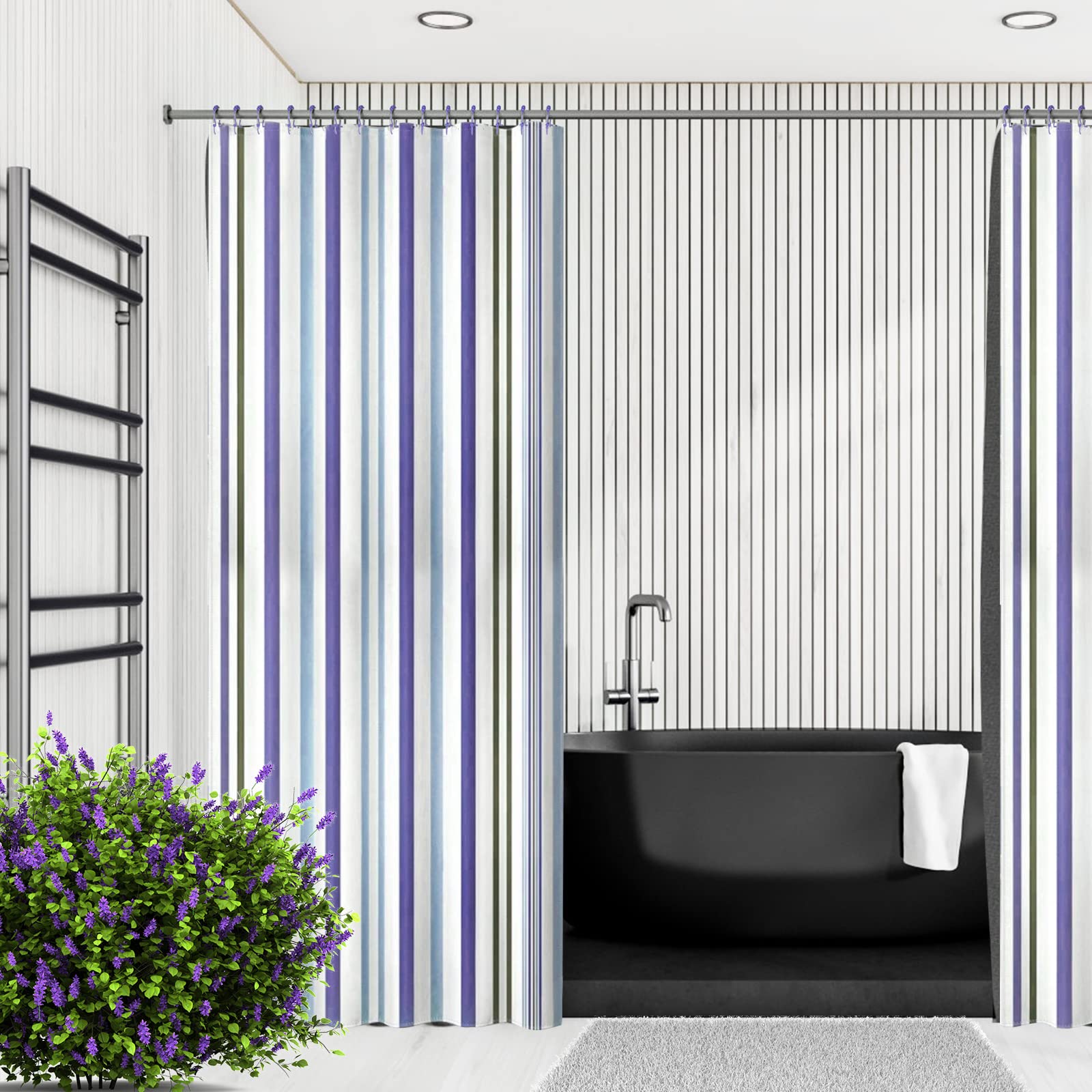 Goowin 12 Pack Stainless Steel Shower Curtain Hooks - Rust Proof Smooth Sliding Anti-Drop Double Rings for Bathroom Decor (Purple) | Perfect for Bathroom, Hotel, Dorm & Home Upgrade