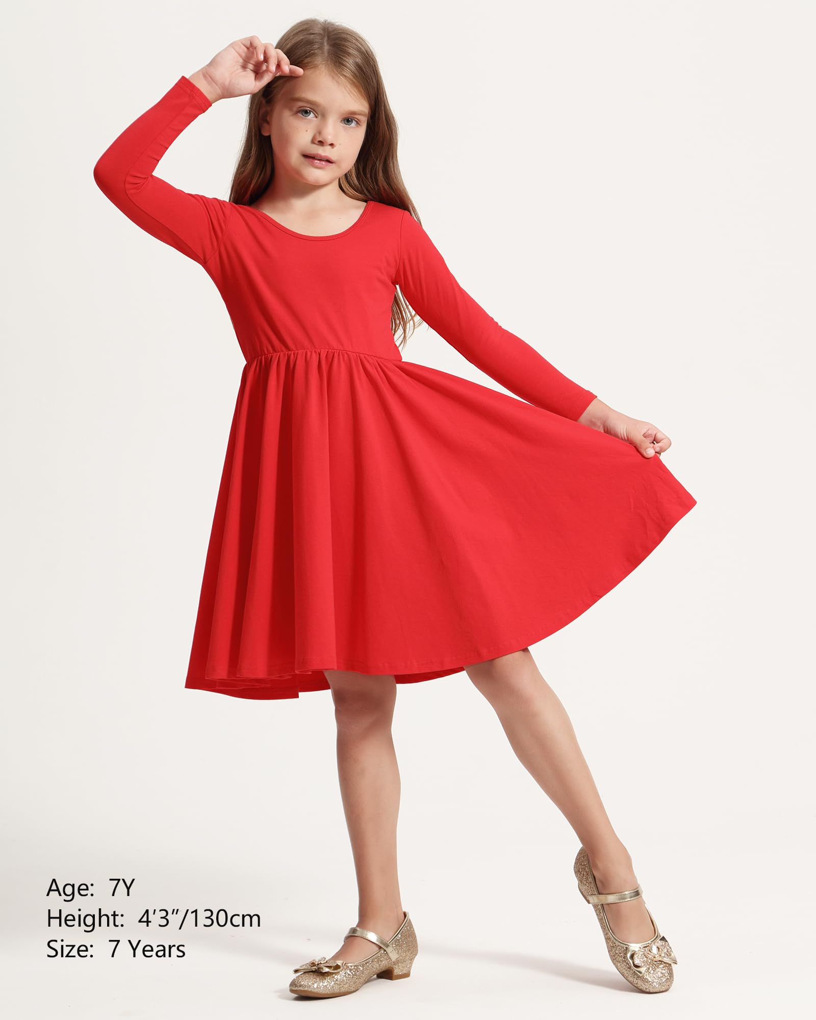 Stelle Long Sleeve Cotton A-Line Dress for Girls & Toddlers - White Skater Twirl Dress for School, Casual Wear & Easter Celebrations | Perfect for Parties, Photos & Special Occasions
