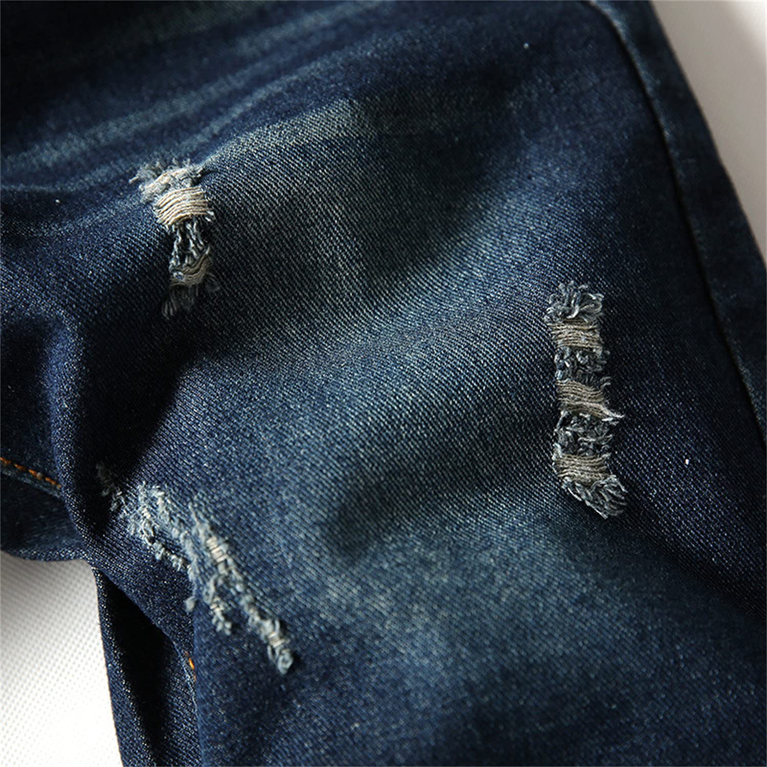 Men's Slim Fit Stretch Denim Shorts - Ripped Distressed Casual Jean Shorts with Straight Leg (Size 36, Dark Blue) | Perfect for Summer Outfits, Beach Wear & Street Style Fashion