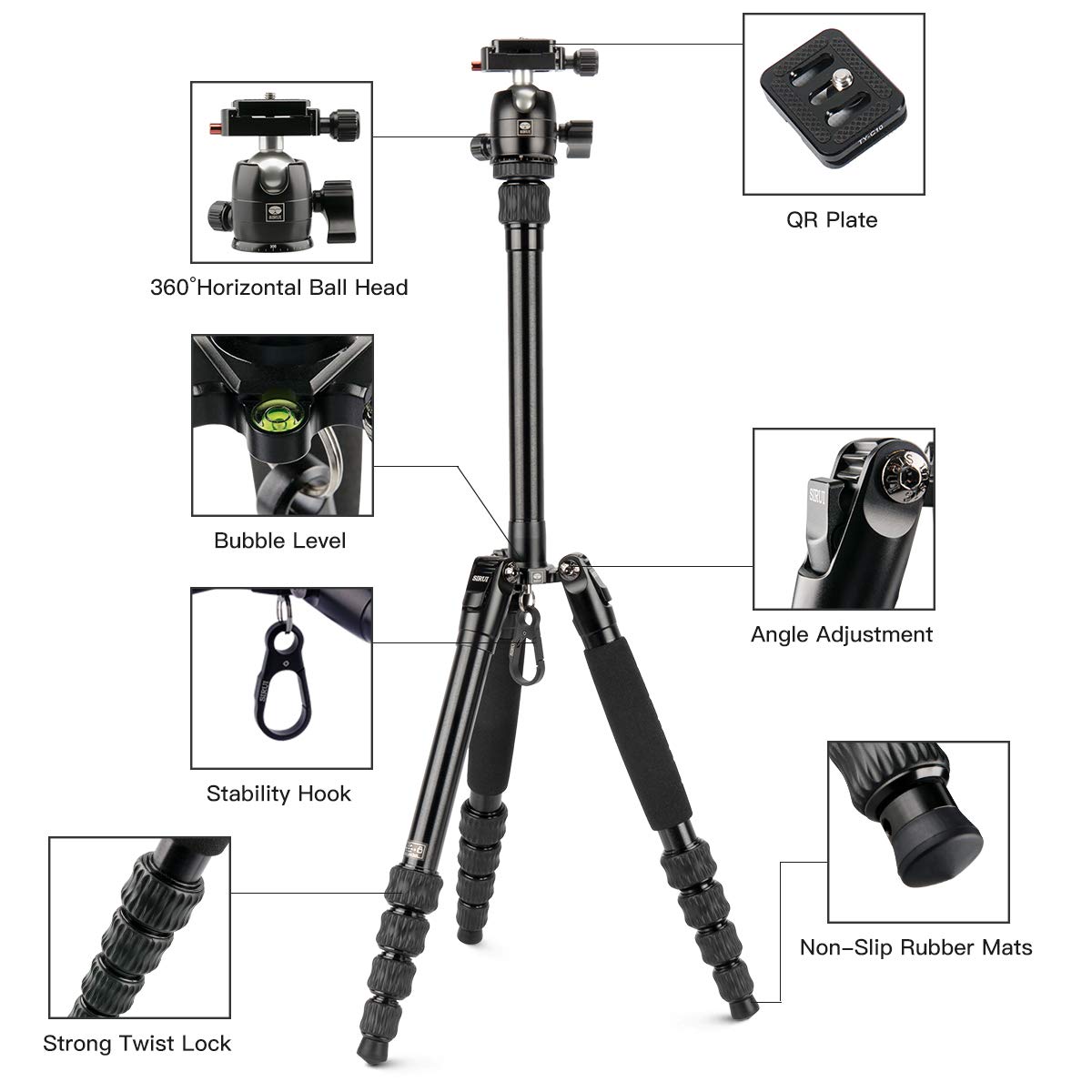 Lightweight Aluminum Travel Tripod - SIRUI Compact 5AX 51.97