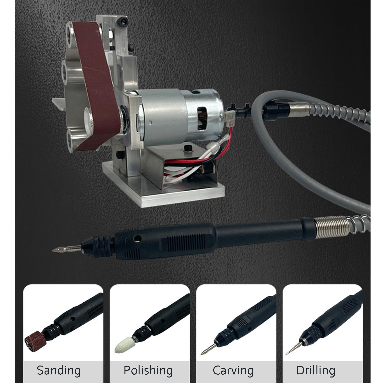 DIY Mini Belt Sander - 7-Speed Adjustable Electric Bench Grinder & Knife Sharpener with 10 Sanding Belts, Flexible Shaft & Carving Needles - Perfect for Metal Polishing, Woodworking & Tool Sharpening