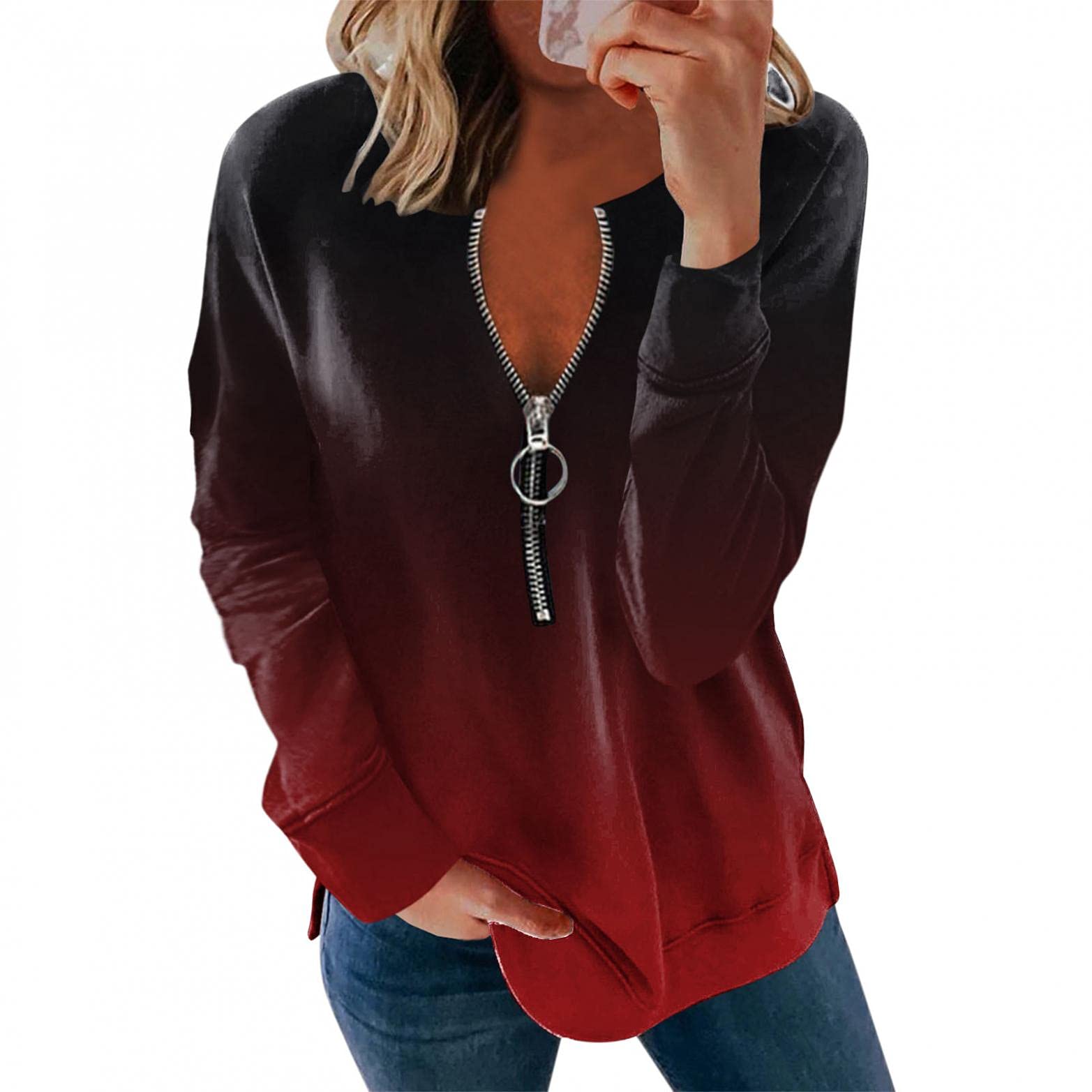 Women's Long Sleeve Tie-Dye Zip-Up Sweatshirt - Casual Fashion Winter & Fall Tops - Perfect for Layering, Outdoor Activities & Everyday Wear