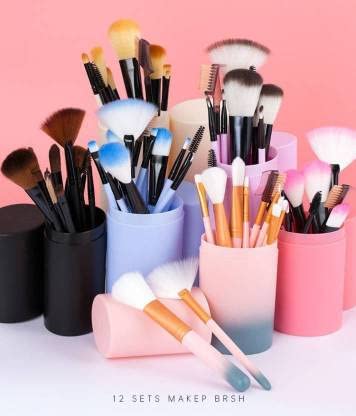 Lakyou Glow Professional 12-Piece Makeup Brush Set for Face & Eyes with Storage Barrel - Blue | Vegan & Cruelty-Free Cosmetic Brushes | Perfect for Makeup Artists & Beginners (Pack of 12)