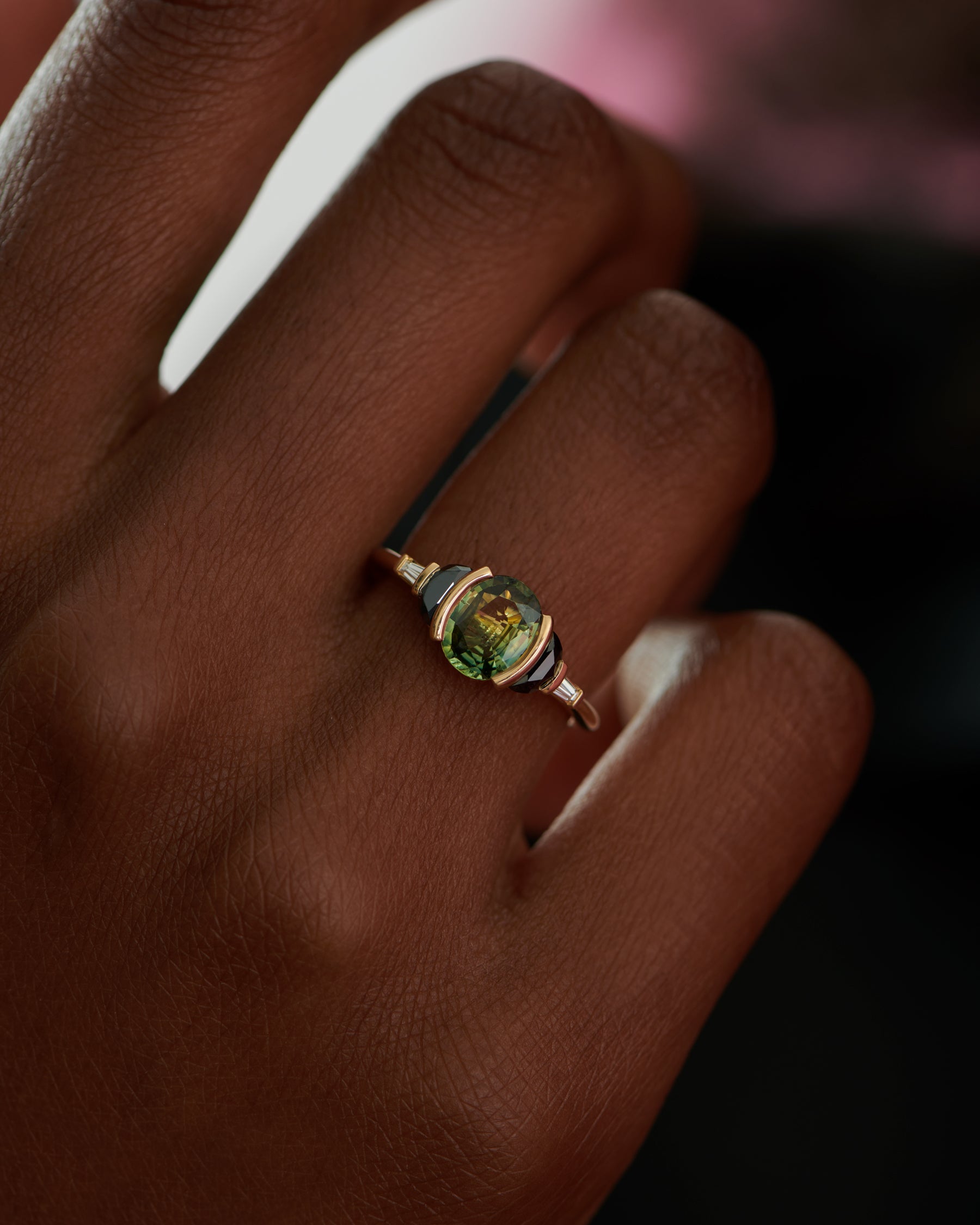 Unique Green Parti Sapphire & Black Diamond Engagement Ring - Handcrafted Dragon Egg Design for Weddings, Proposals & Special Occasions
