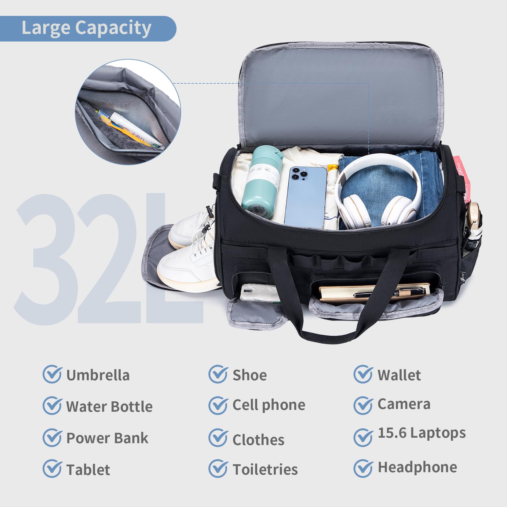 **Men's Tactical Duffle Bag - 3-in-1 Gym, Sports & Travel Backpack with Shoe Compartment & Wet Pocket - Military Style Weekender Overnight Bag (Black) - Perfect for Workouts, Travel & Outdoor Adventures**
