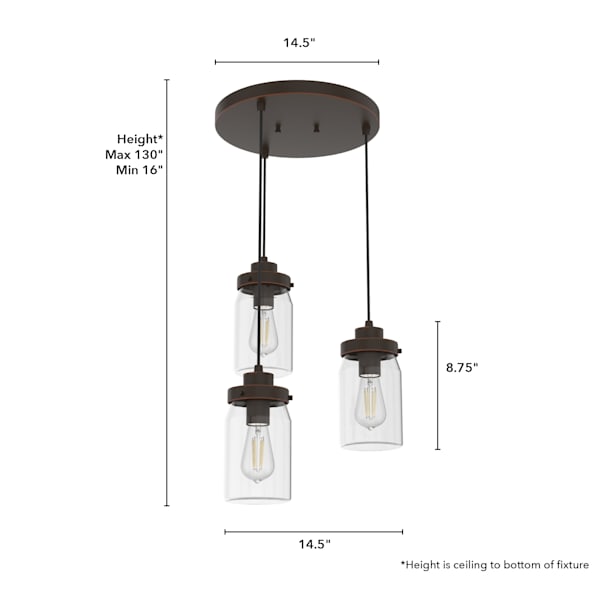 Hunter Devon Park 3-Light Onyx Bengal Chandelier - Elegant Ceiling Lighting Fixture for Dining Room, Bedroom, or Living Room Decor