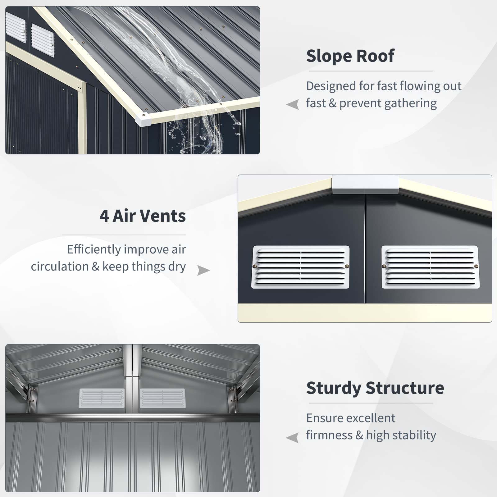 IRONMAX 7x4 FT Heavy Duty Outdoor Storage Shed - Galvanized Steel Garden Shed with Double Sliding Doors & Air Vent - Perfect for Lawn Mowers, Tools, Bikes & Backyard Equipment - Ideal for Patio, Lawn & Garden Storage Organization