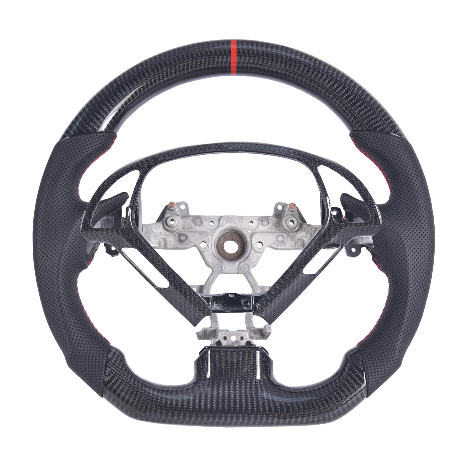 Carbon Fiber Steering Wheel for Infiniti G37 & G37X (2007-2013) - D-Shaped Flat Bottom Design with Nappa Perforated Leather Grip & Replacement Trim | Premium Upgrade for Sporty Driving & Interior Enhancement